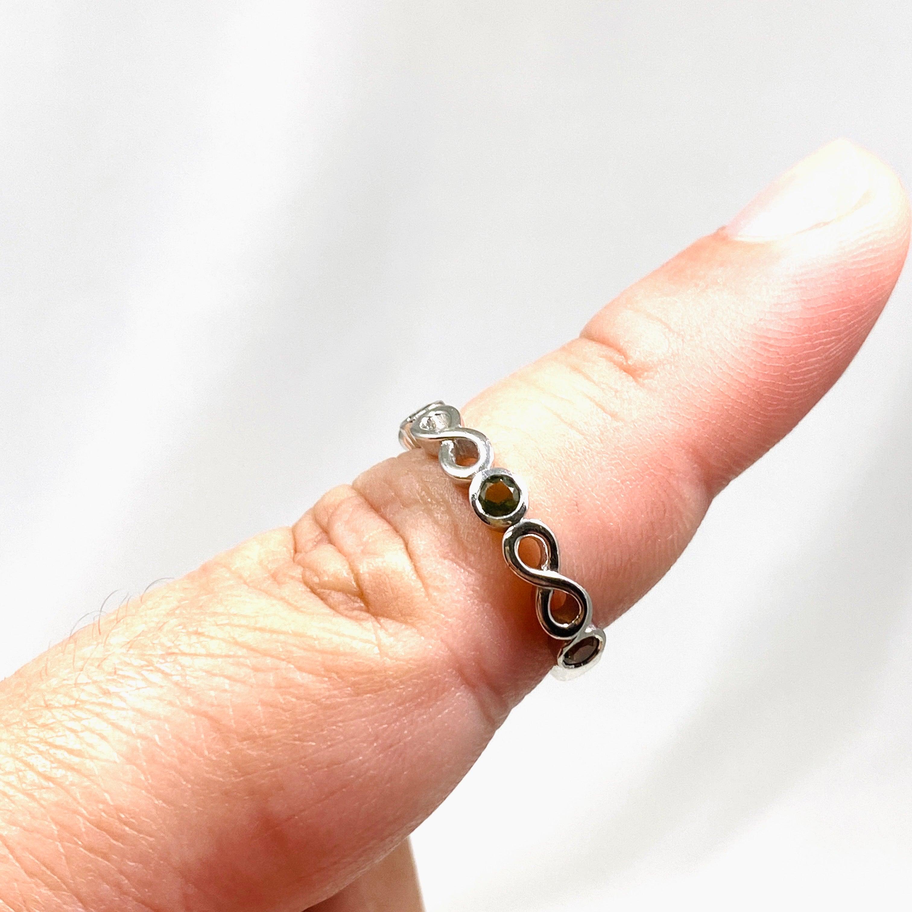 Moldavite Infinity 5 Stone Ring IVMR 02 - Genuine Moldavite Jewelry for Women, Sterling Silver Adjustable Ring, Spiritual Healing Crystal Jewelry - Perfect for Meditation, Energy Work & Unique Gifts