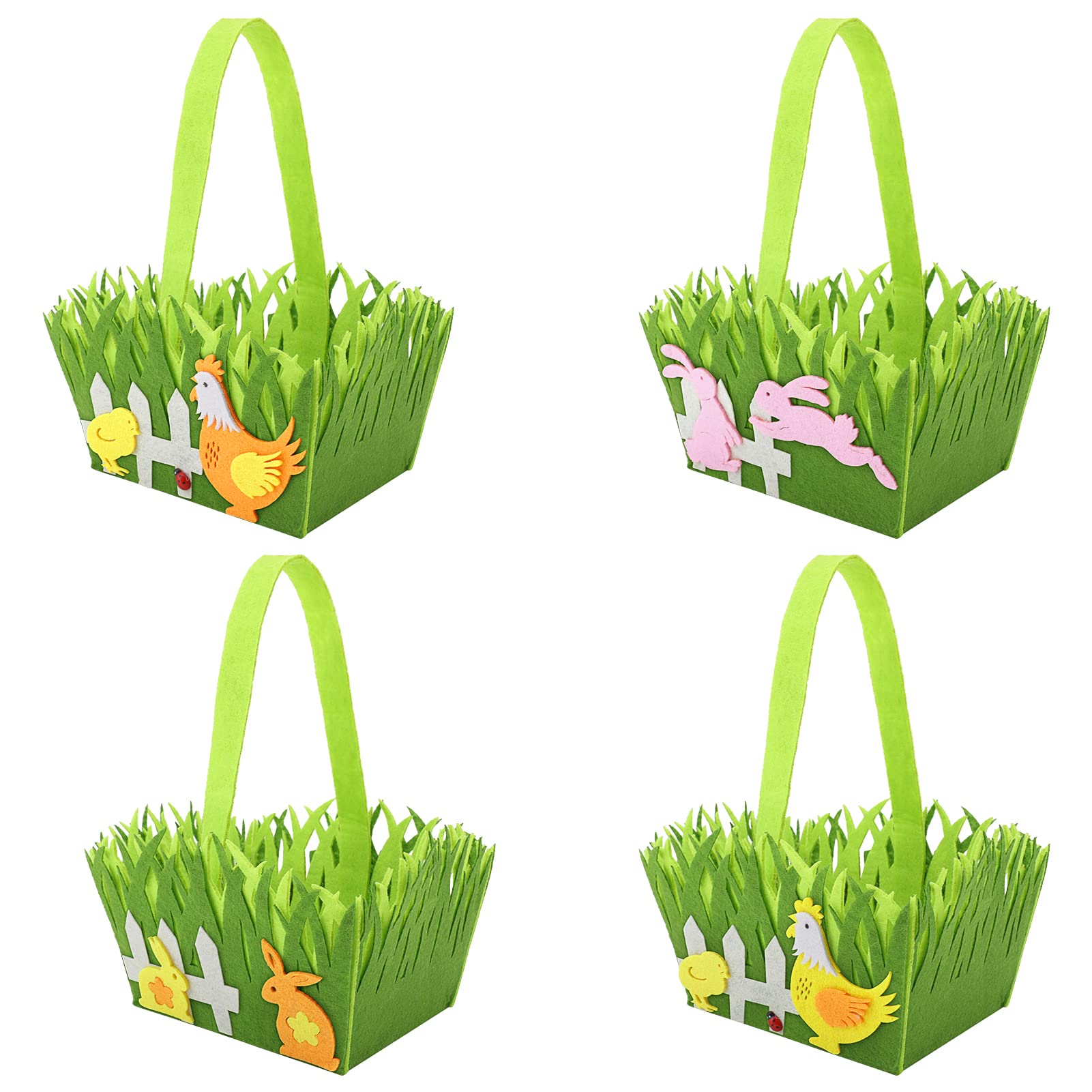 4-Piece Easter Basket Set with Handle - Cute Bunny & Egg Design for Easter Egg Hunt, Home Decor, Farmhouse Party - DIY Easter Craft Kit for Kids, Boys & Girls | Perfect for Easter Gifts, Table Centerpieces & Children's Activities