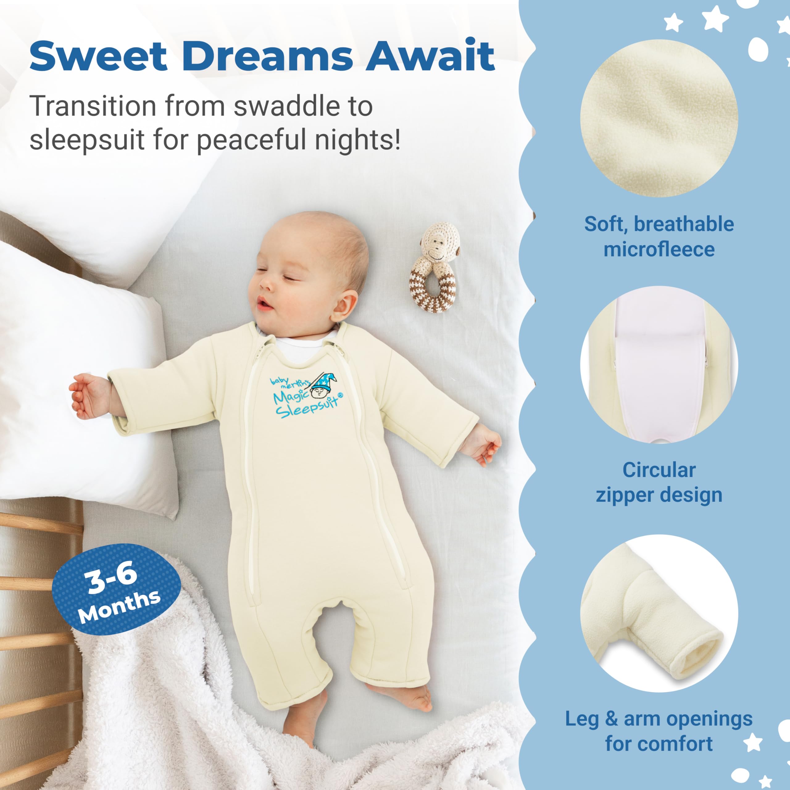 Baby Merlin's Magic Sleepsuit - Microfleece Swaddle Transition for Infants 3-9 Months - Cozy Sleepwear for Nursery
