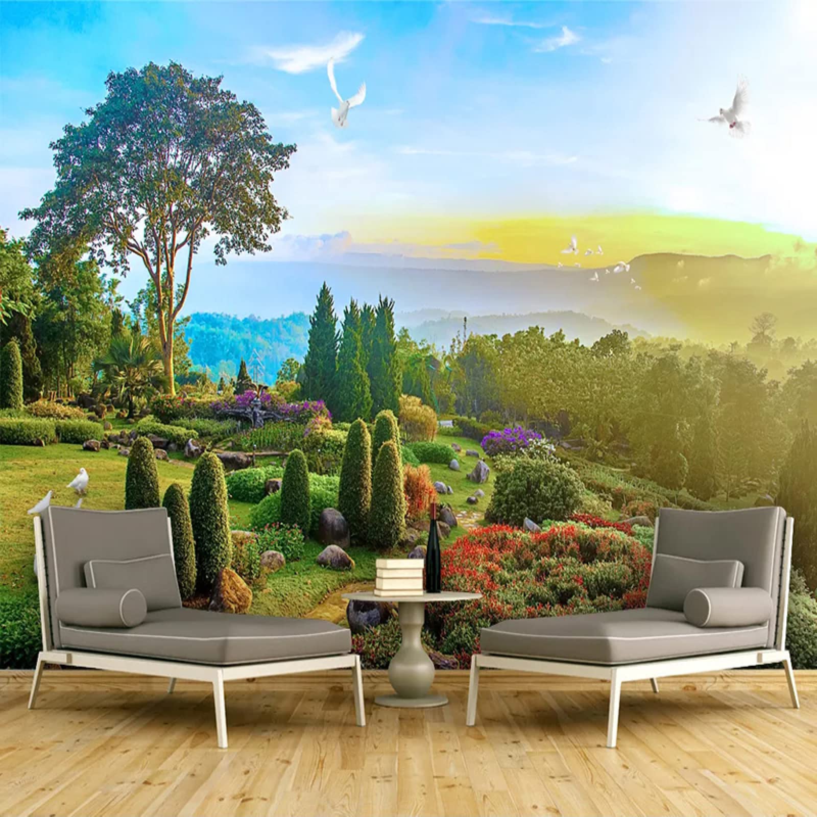 Blue Sky White Clouds Bird Wall Mural - Natural Landscape Removable Wallpaper Sticker (195x139 Inch) for Kids Room, Living Room & Bedroom Decor - Perfect for Nursery, Playroom or Home Office Wall Art