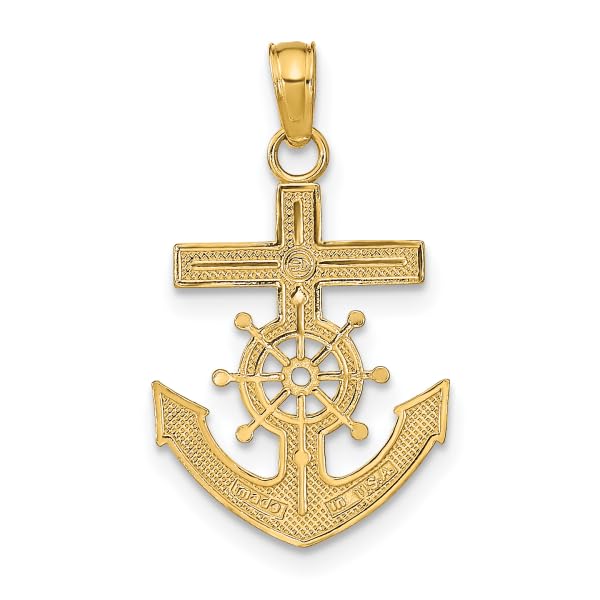 14K Solid Yellow Gold Anchor Mariner Holy Cross Necklace - Religious Jesus Christ Pendant with Nautical Charm | Perfect for Baptism, Confirmation & Everyday Faith Jewelry