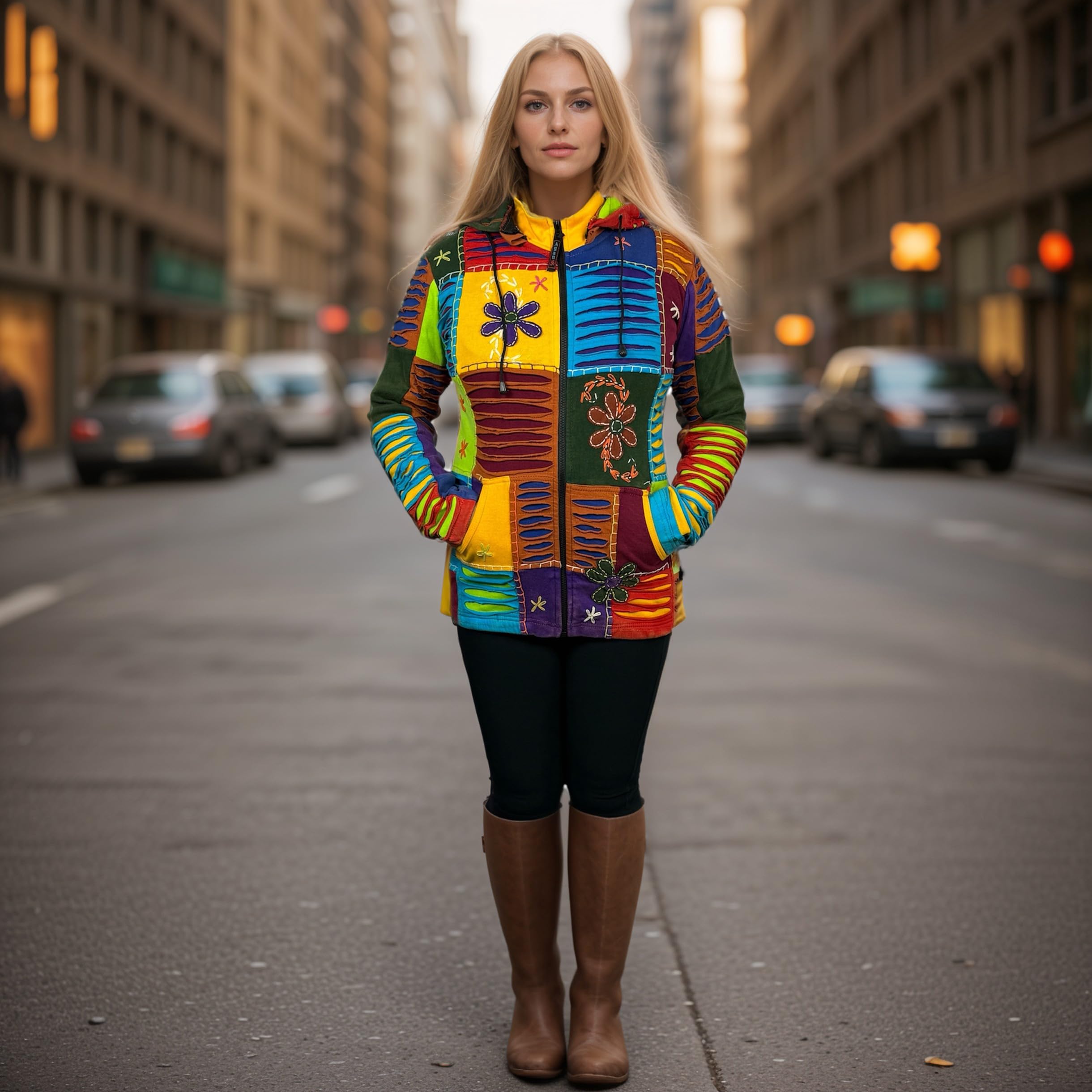 Agan Traders 2025 Spring Tie-Dye Patch Embroidered Women's Zip Up Hoodie Jacket | Trendy Free-Spirited Fashion for Casual Wear, Street Style & Outdoor Activities
