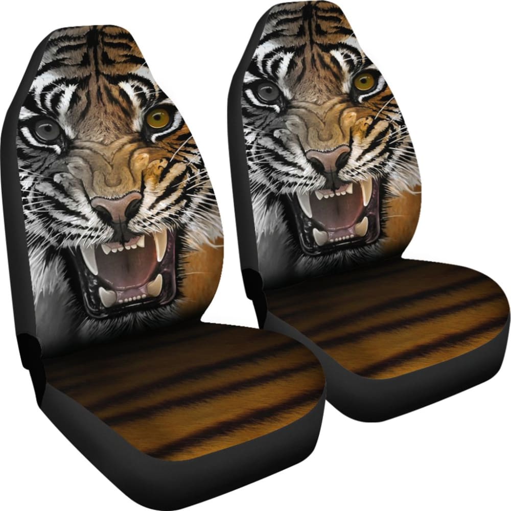 Angry Tiger Roaring Car Seat Covers 212204 - Premium Universal Fit for Cars, Trucks & SUVs - Wild Animal Print Auto Accessories for Stylish Protection