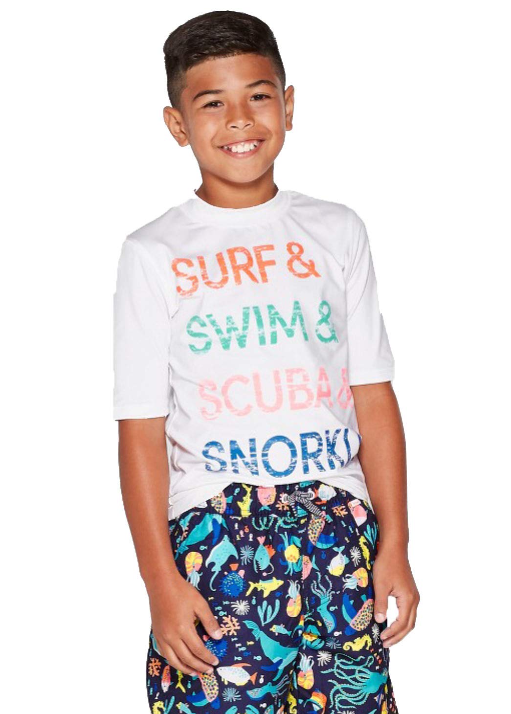 Cat & Jack Boys UPF 50+ Sun Protection Rash Guard Swim Shirt - Quick Dry, Long Sleeve UV Swimwear for Beach, Pool & Water Sports