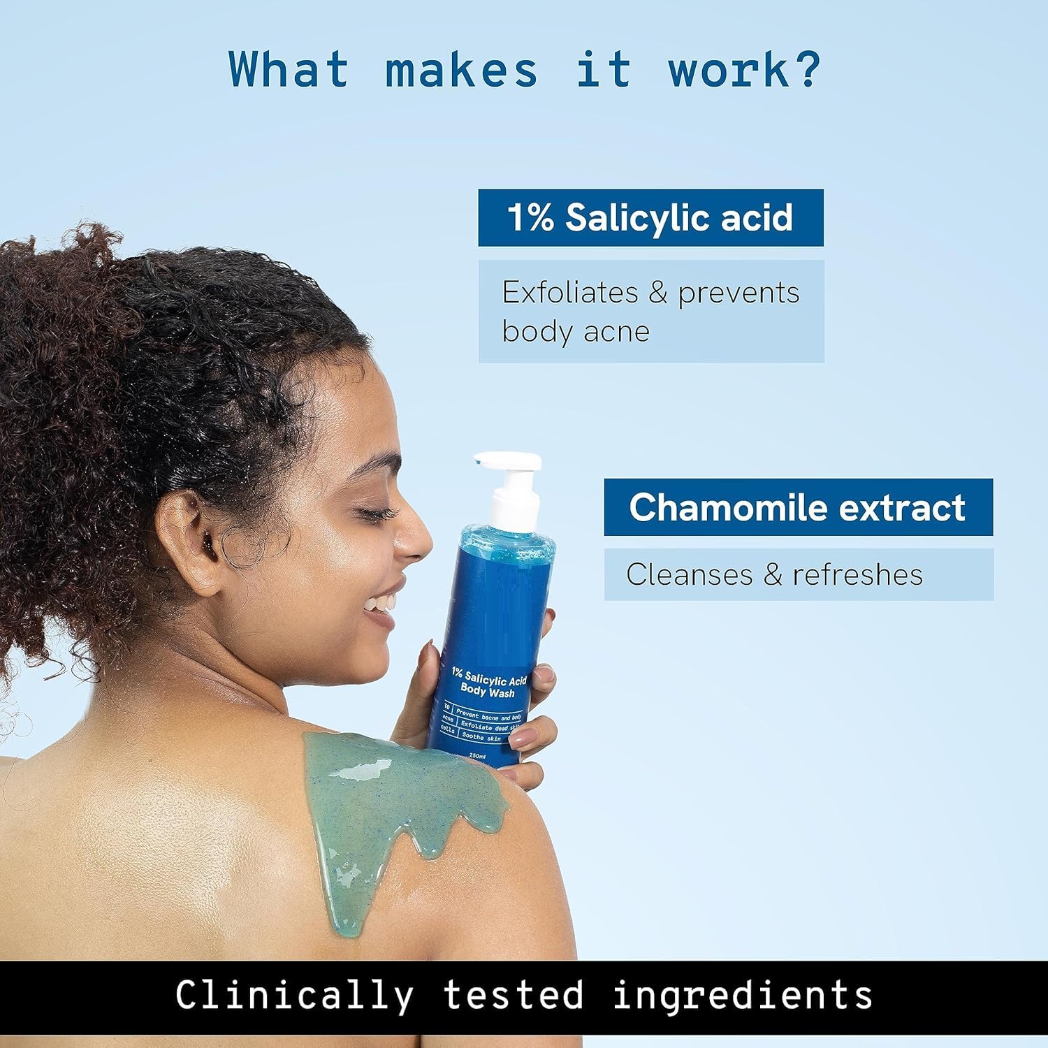 1% Salicylic Acid Body Wash with Loofah - Gently Exfoliates & Prevents Body Acne, Deep Cleanses Skin - Paraben & SLS Free - 250ml - Perfect for Back Acne, Chest Breakouts & Sensitive Skin Care