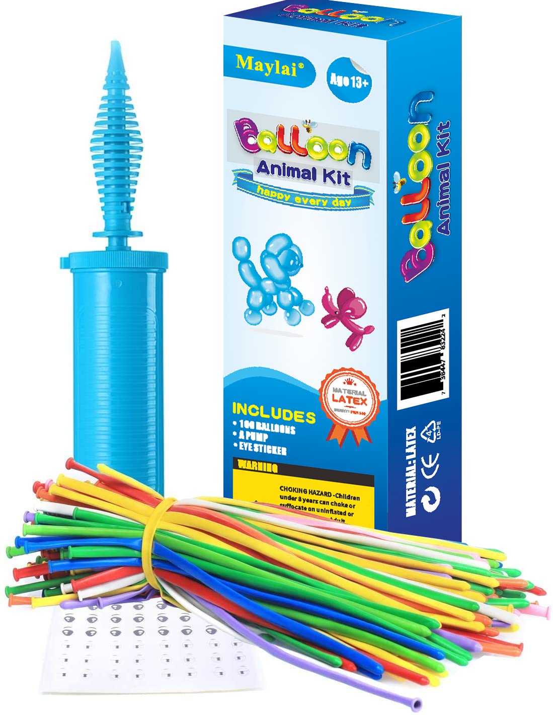 Maylai 100-Piece Balloon Animal Kit with Pump - 260Q Latex Twisting Balloons for Party Decorations, Birthday, Christmas & Events | DIY Balloon Animals, Clown Performances & Kids' Party Activities