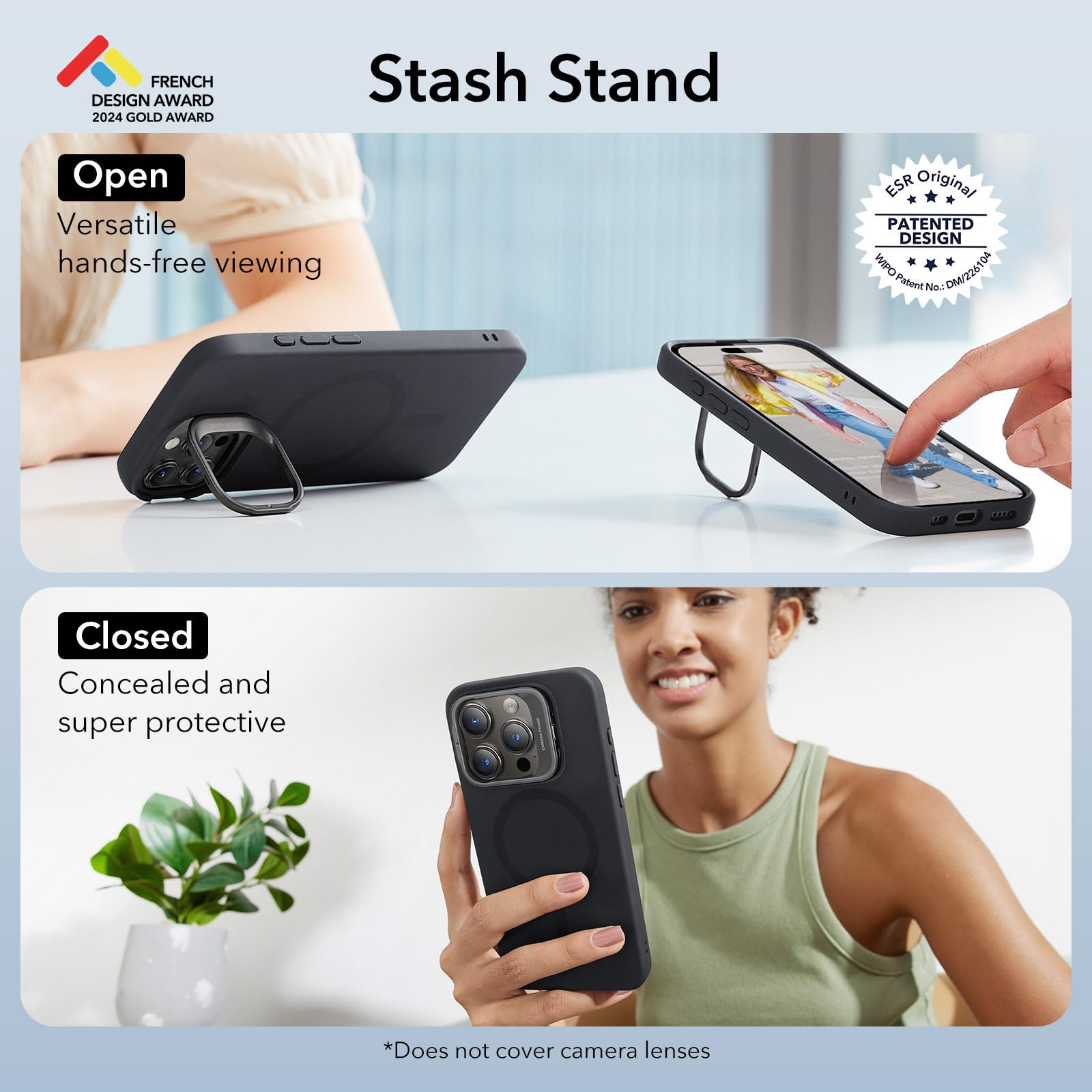 ESR for iPhone 15 Pro Case with MagSafe - Military-Grade Protective Silicone Phone Cover with Built-in Stand & Camera Stash | Magnetic Case for iPhone 15 Pro (Cloud Series, Black) | Perfect for Work, Travel & Everyday Use