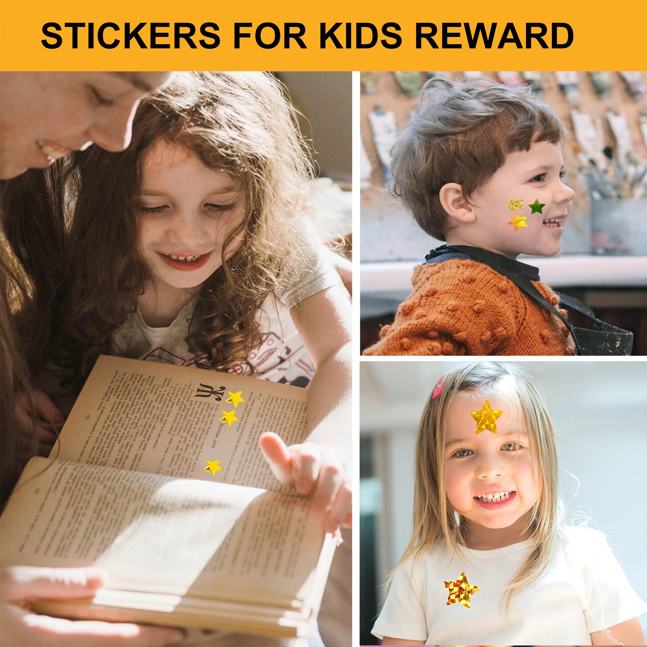 500Pcs 1 Inch Large Roll Gold Star Stickers for Kids Reward, Holographic Heart Stickers - Perfect for Classroom, Student Planners, Scrapbooking & DIY Crafts - Glitter Stickers for Toddlers & Teachers
