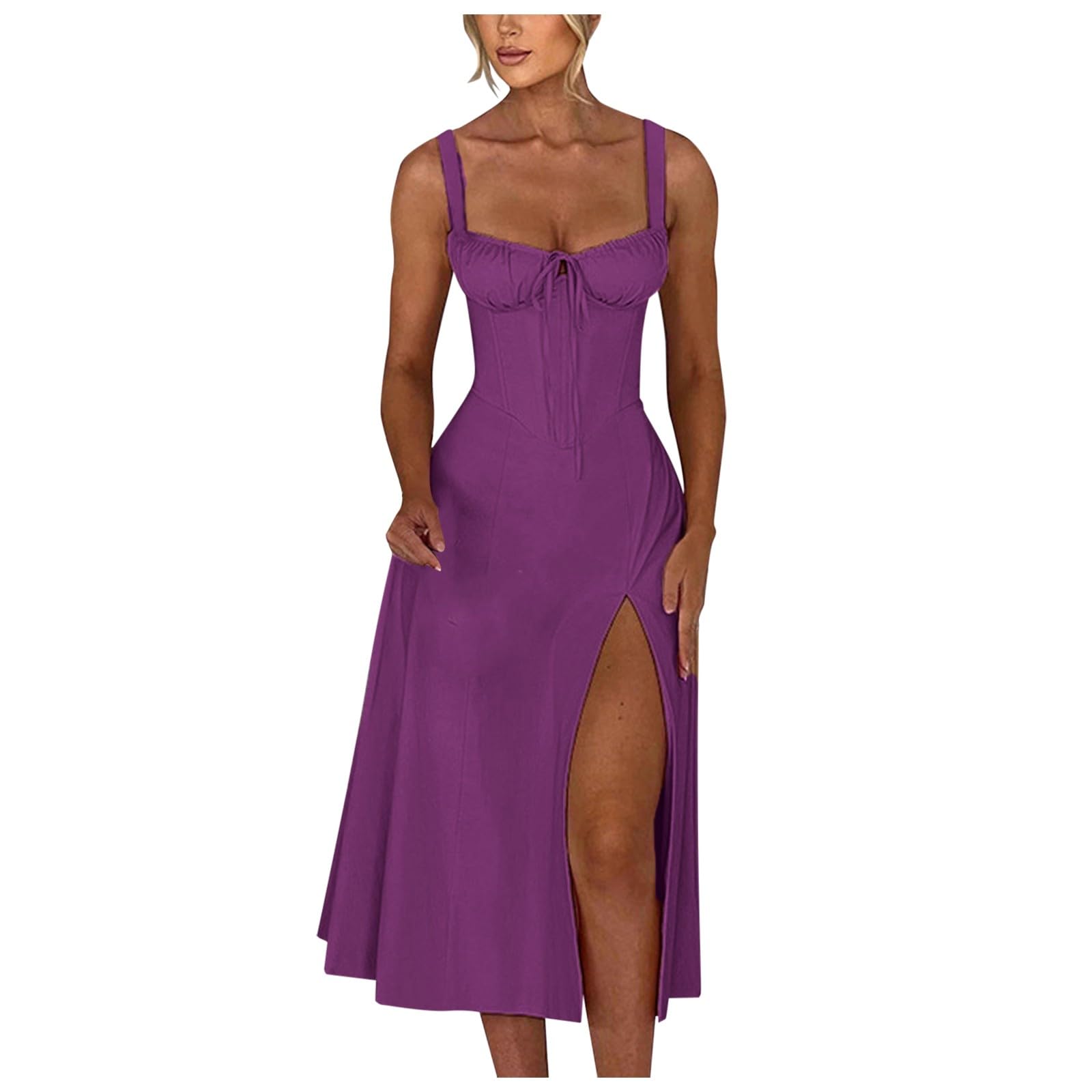 PTOLOCIF Women's Sexy Summer Sundress 2025 - Spaghetti Strap Sleeveless Low Cut Maxi Dress for Beach, Party & Vacation | Flowy Boho Chic Dress for Women