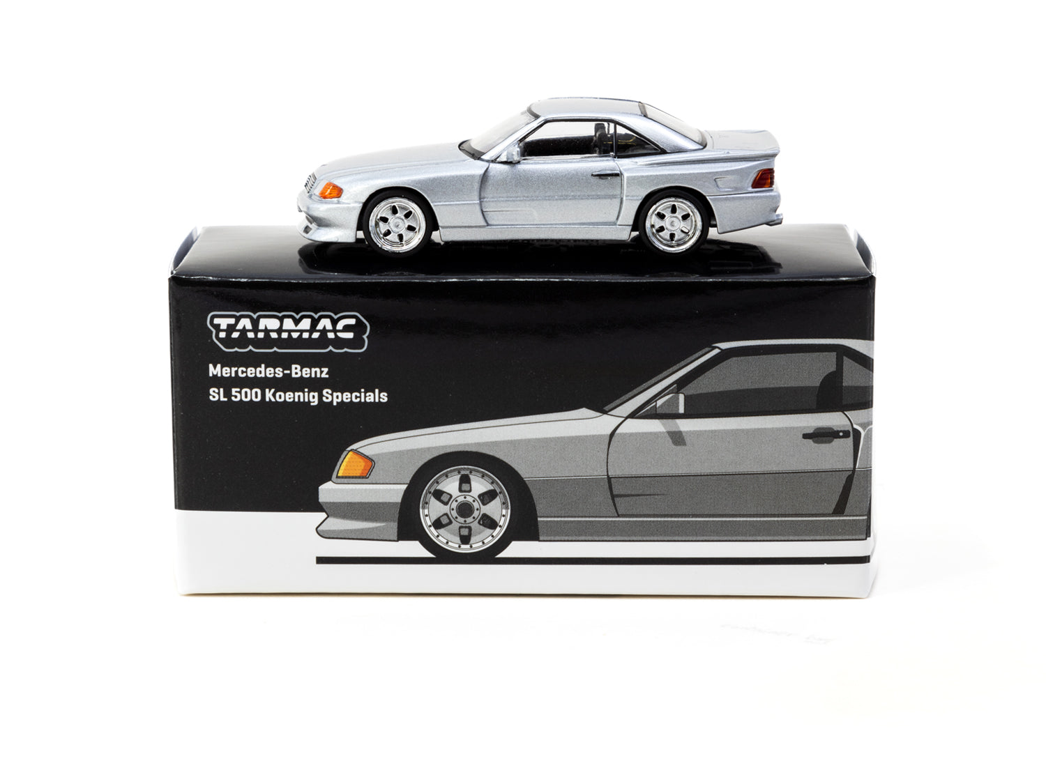 Tarmac Works 1/64 Scale Mercedes Benz SL 500 Koenig Specials Silver Diecast Model Car - Collectible Miniature for Display & Racing Scenes