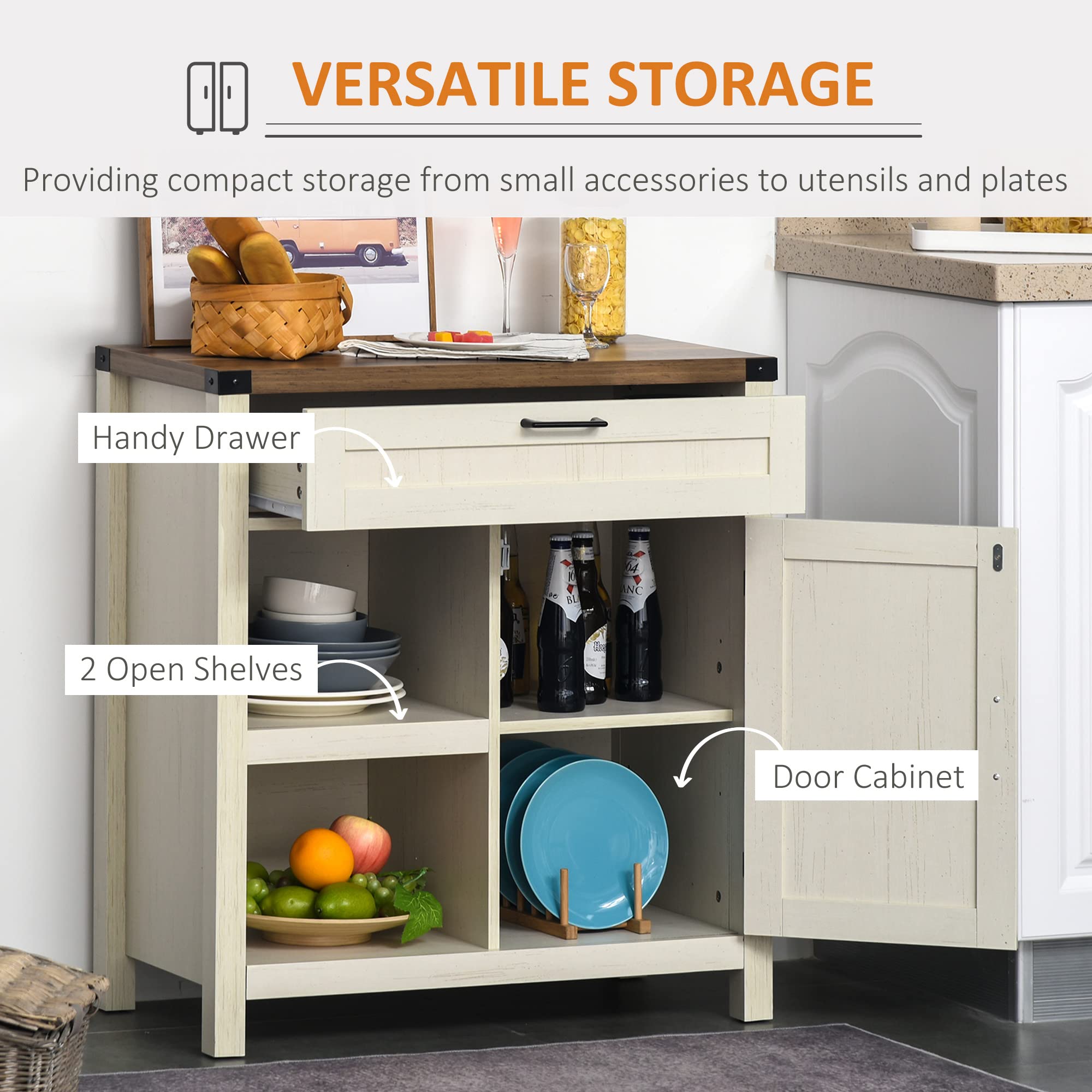 HOMCOM Farmhouse Sideboard Buffet Cabinet with Rustic Barn Doors - White Distressed Wood Kitchen Storage Cabinet for Dining Room, Living Room & Entryway - Perfect for Home Decor & Organizing Dishes, Linens & More