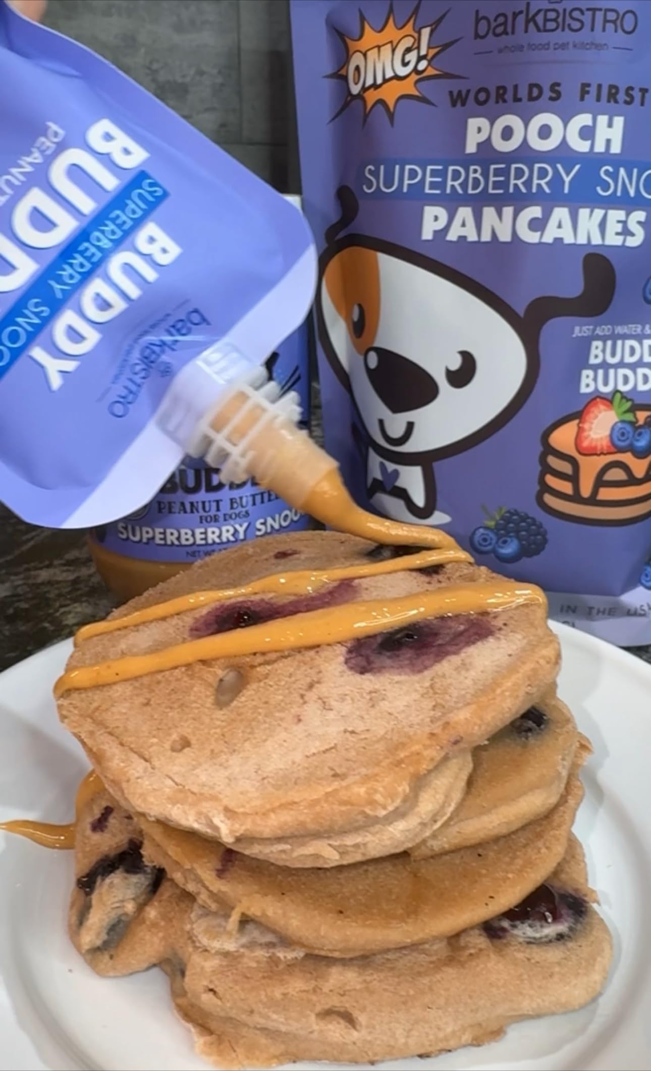 Superberry Snoot BUDDY BUDDER + POOCH PANCAKES - All-Natural Dog Pancake & Waffle Mix for Treats, Birthdays & Special Occasions - Made in USA - Perfect for Dog Parties, Training Rewards & Homemade Dog Treats