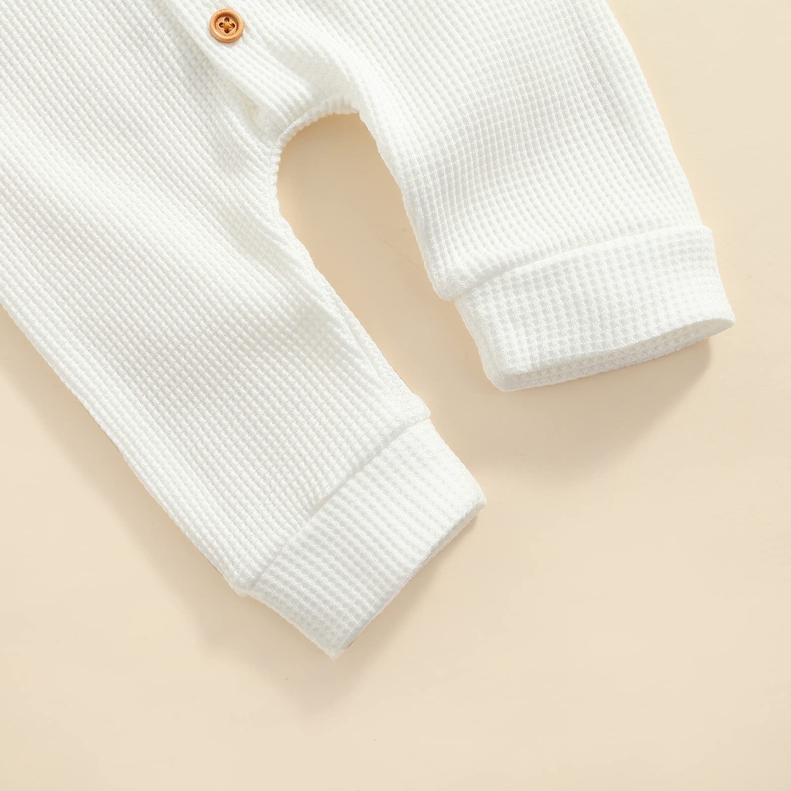 Ynibbim Winter Newborn Baby Romper - Unisex Hooded Waffle Cotton Jumpsuit with Buttons for Boys & Girls | Warm Infant Outfit for Winter Walks, Family Photos & Holiday Gatherings