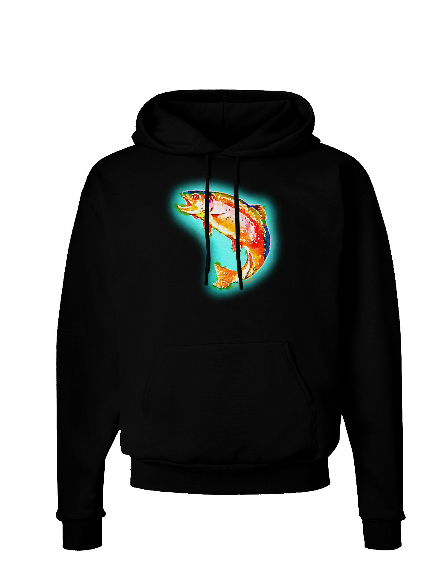 TooLoud Rainbow Trout Watercolor Dark Hoodie - Men's & Women's Pullover Sweatshirt with Pockets | Cozy Streetwear for Outdoor Activities, Casual Wear & Fishing Enthusiasts