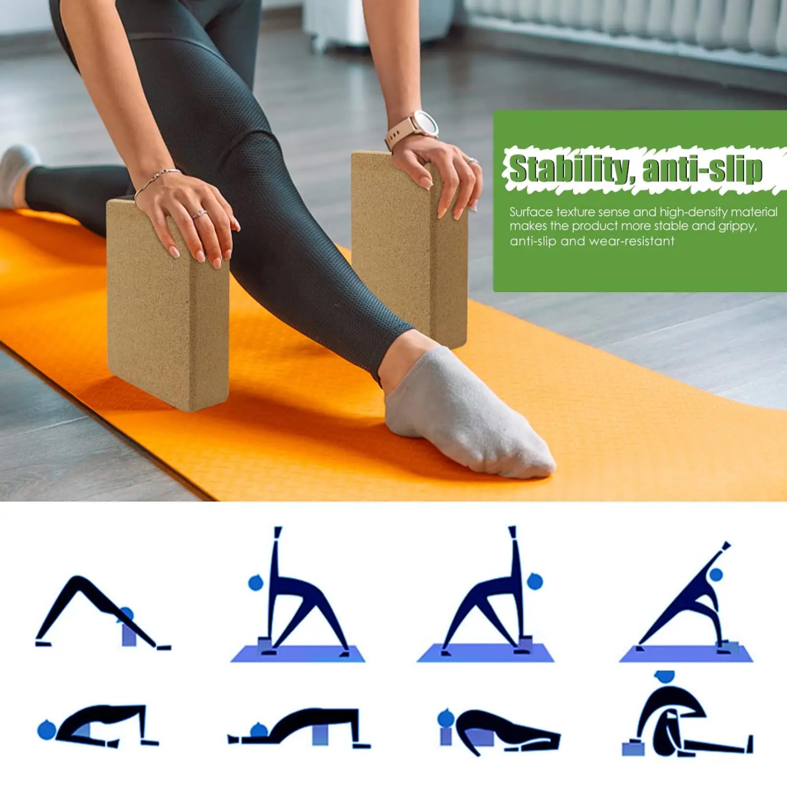 Premium Cork Yoga Blocks - 1 Pack Natural High Density Non-Slip Yoga Blocks for Women | Eco-Friendly Yoga Accessories for Yoga, Pilates & Stretching | Perfect for Home Studio, Gym & Travel Use