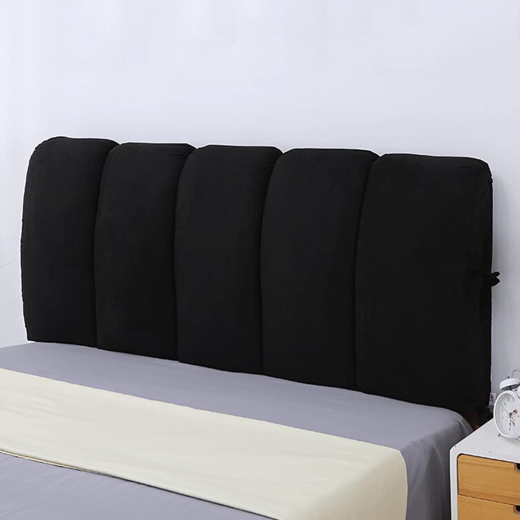Soft Plush Bed Headboard Cover - Silk Cotton Filled Queen/King Size Backrest Protector & Decorative Pillow - Washable Slipcover (Black, 90x50cm) for Cozy Reading & Bedroom Decor