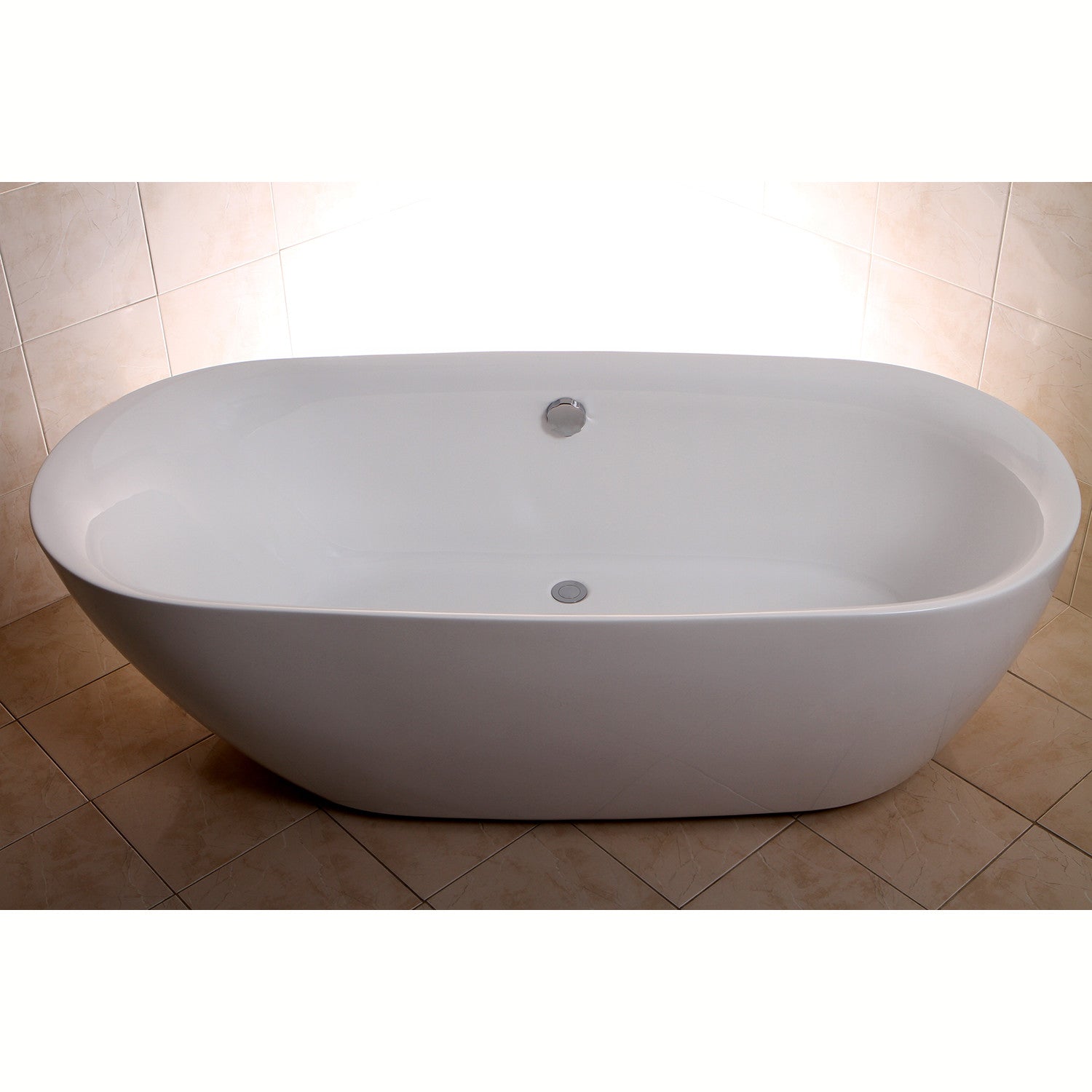 Aqua Eden VTDE713321 71-Inch Glossy White Acrylic Oval Freestanding Bathtub with Drain - Double Ended Soaking Tub for Luxury Bathrooms & Spa Retreats