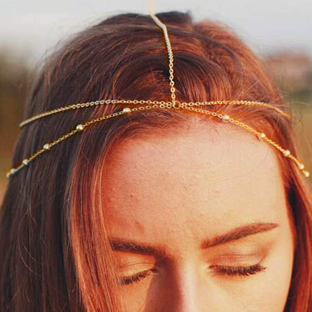 Boho Head Chain Jewelry - Layered Beaded Headpiece for Women & Girls | Wedding, Festival, Party Hair Accessories | Perfect for Bridal, Coachella, and Boho Chic Outfits
