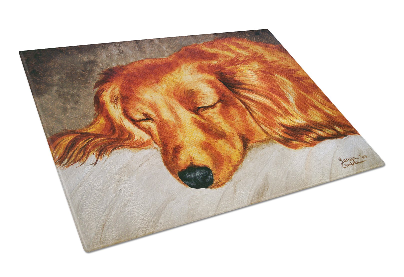 Red Longhaired Dachshund Tempered Glass Cutting Board - Large Decorative Kitchen Chopping & Serving Board for Fruits, Cheese & Charcuterie | Caroline's Treasures AMB1202LCB