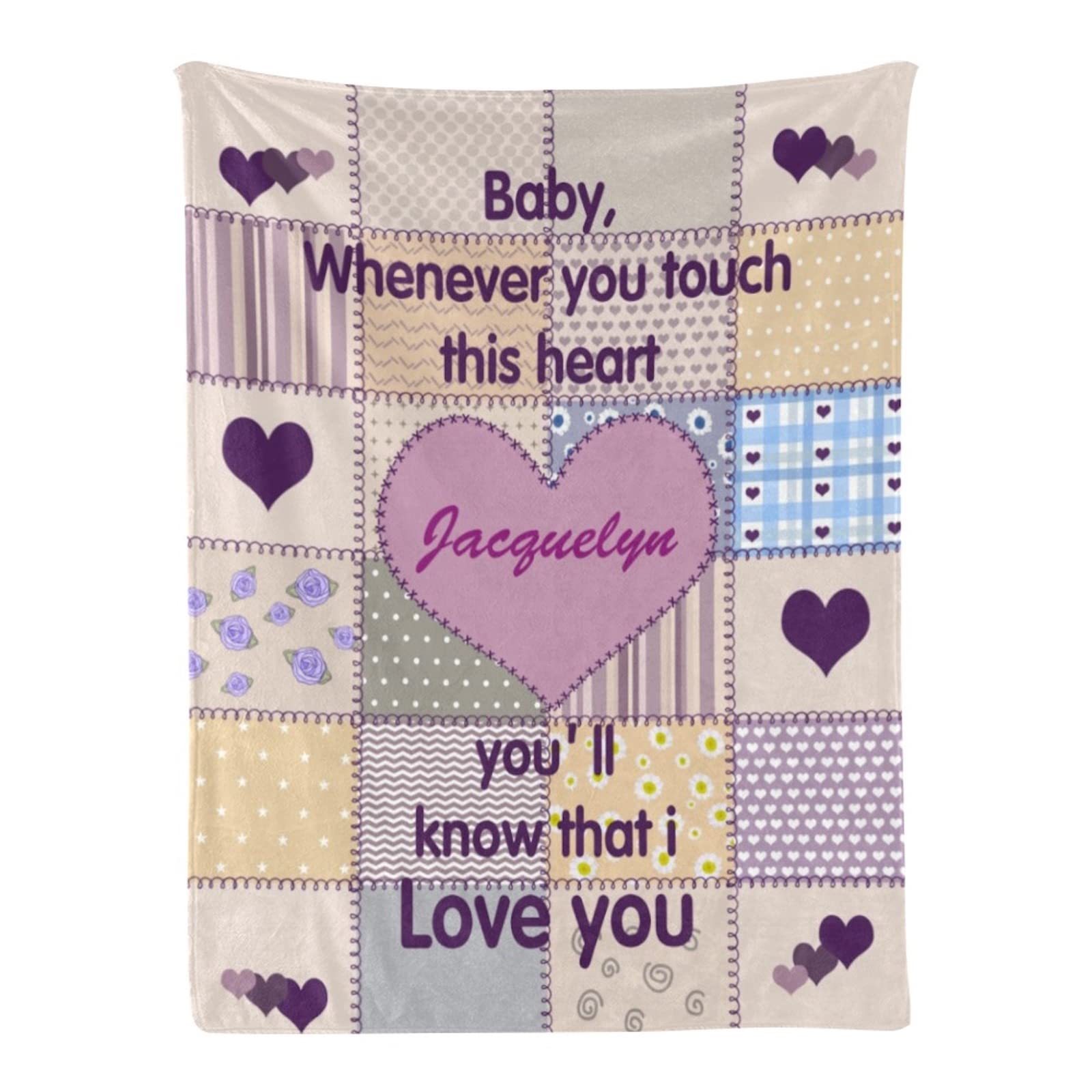 Personalized Baby Blankets for Girls & Boys - Custom Name & Heart Pattern Soft Throw Blanket - Perfect Baby Shower, Birthday, Christmas Gift - Cozy Nursery, Stroller & Travel Companion