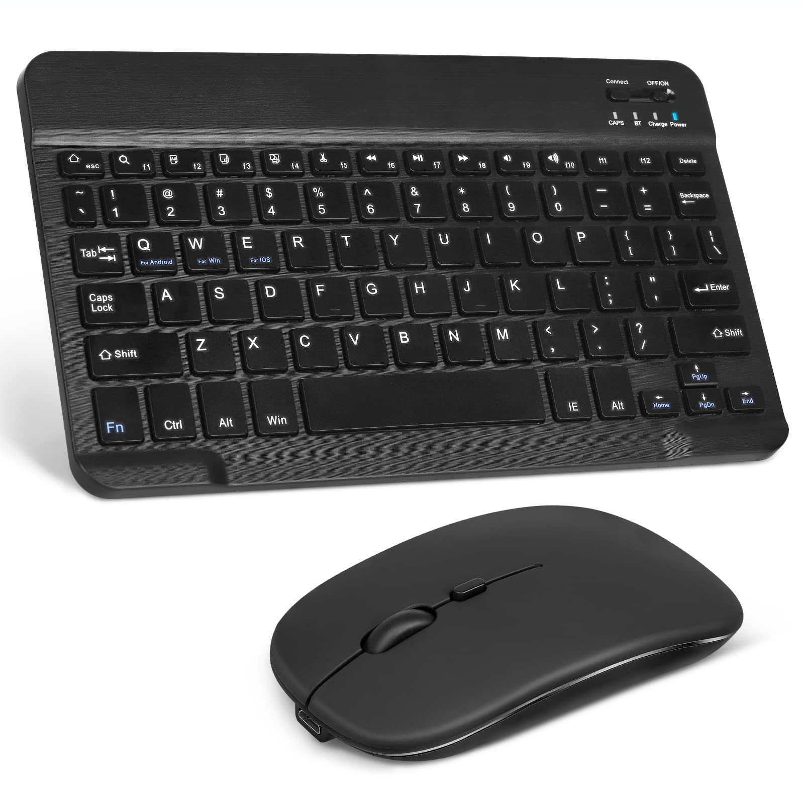 Rechargeable Bluetooth Keyboard and Mouse Combo - Ultra Slim Full-Size Wireless Keyboard with Ergonomic Mouse for Mac, iPad, Tablet, PC, Laptop - Compatible with Realme 5i & All Bluetooth Devices (Onyx Black) - Perfect for Home Office, Gaming, and Remote Work