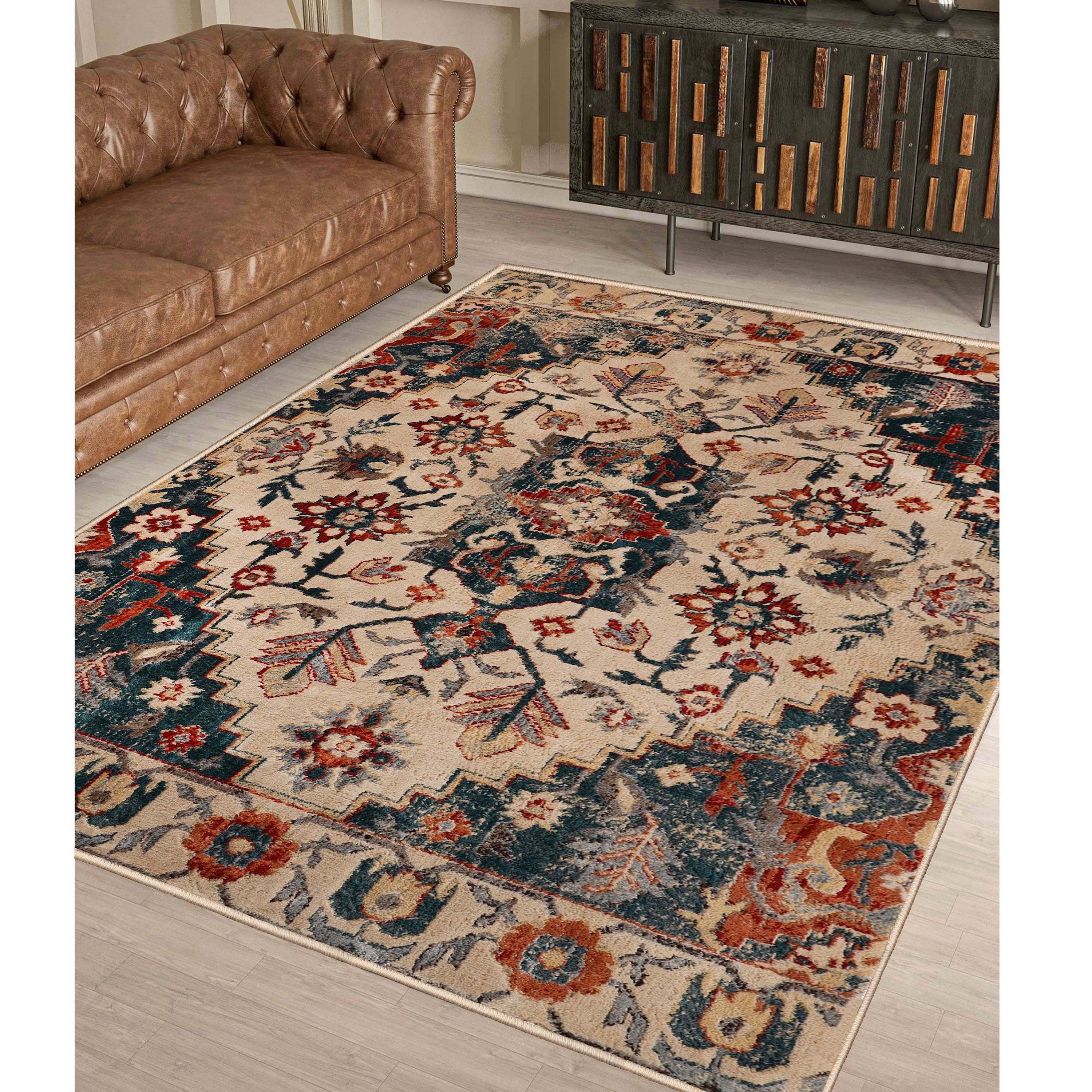 Leena Tribal Medallion Traditional Indoor Area Rug - Non-Slip Bohemian Floor Carpet for Living Room, Bedroom, Hallway Runner | Home Decor & Boho Chic Style
