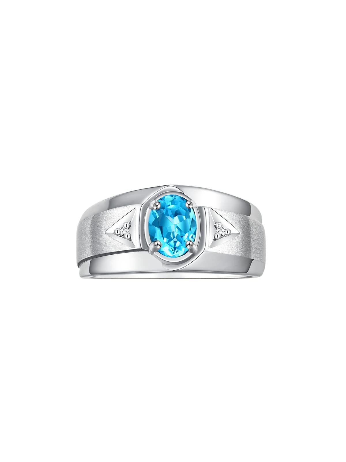 Rylos Men's Sterling Silver 7X5MM Oval Gemstone & Diamond Ring - Classic Birthstone Rings for Men, Sizes 8-13 | Perfect for Weddings, Anniversaries & Special Occasions