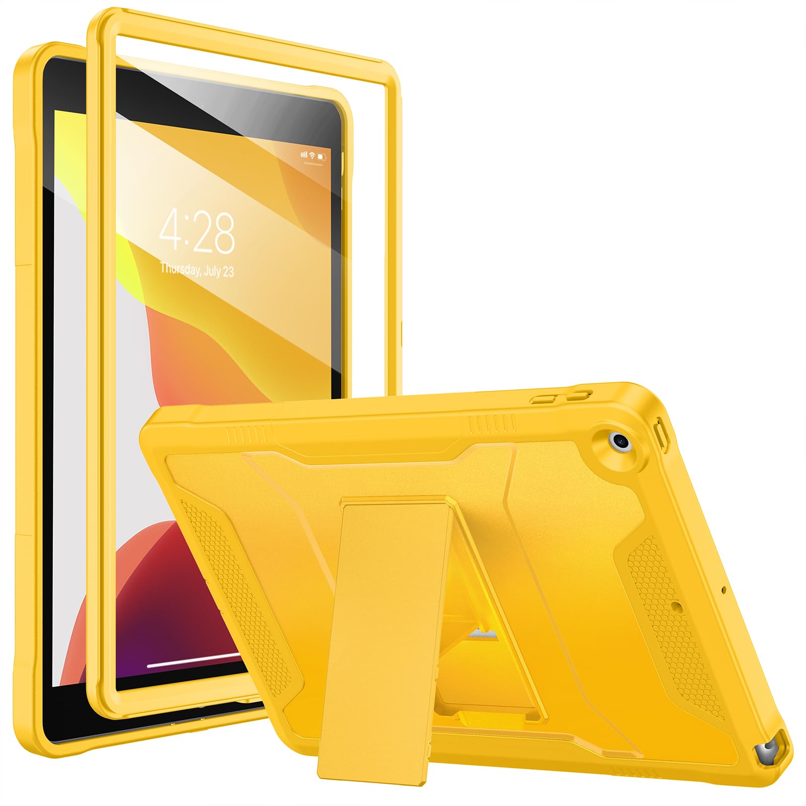 Soke Rugged Protective Case for iPad 9th/8th/7th Generation 10.2-Inch (2021/2020/2019) - Shockproof Cover with Built-in Screen Protector & Adjustable Kickstand - Perfect for Work, School & Travel - Yellow