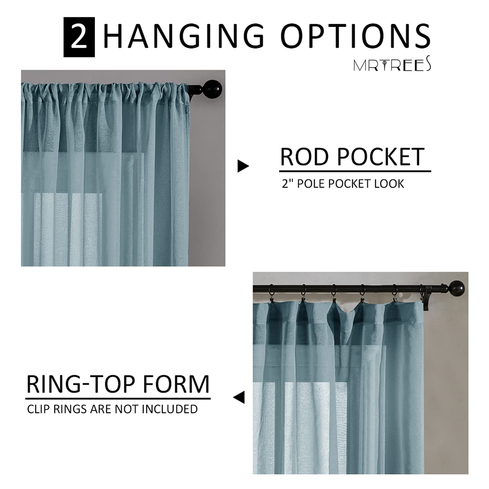 MRTREES Sheer Tier Curtains Blue Haze - Light Filtering Short Kitchen Window Treatments (36 Inch Length, Rod Pocket, 2 Panels) - Perfect for Bathroom, Cafe & Half Windows - Soft Privacy & Natural Light Control