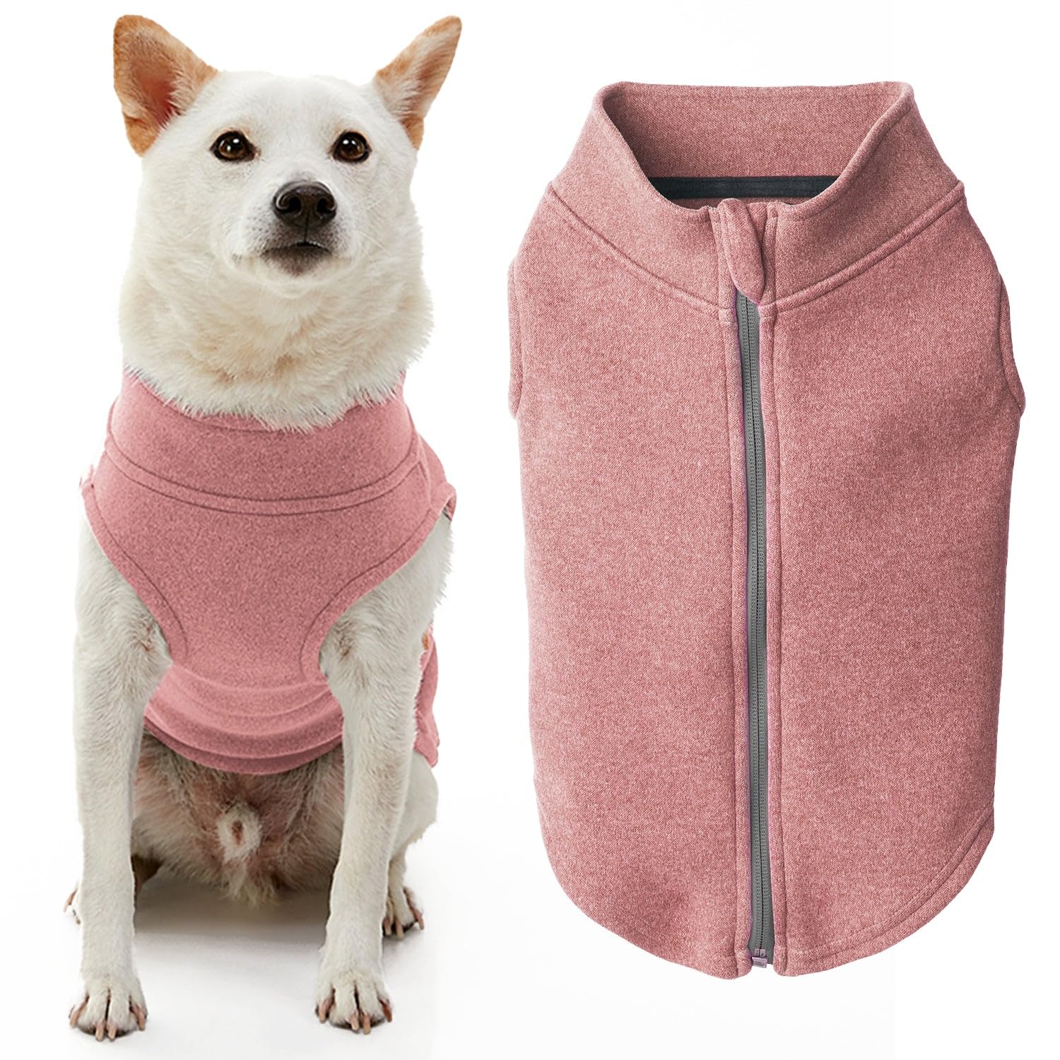 Gooby Zip Up Microfiber Fleece Dog Sweater - Pink, X-Large - Warm Double-Layered Soft Winter Coat for Small & Medium Dogs - Perfect for Cold Weather Walks & Outdoor Adventures