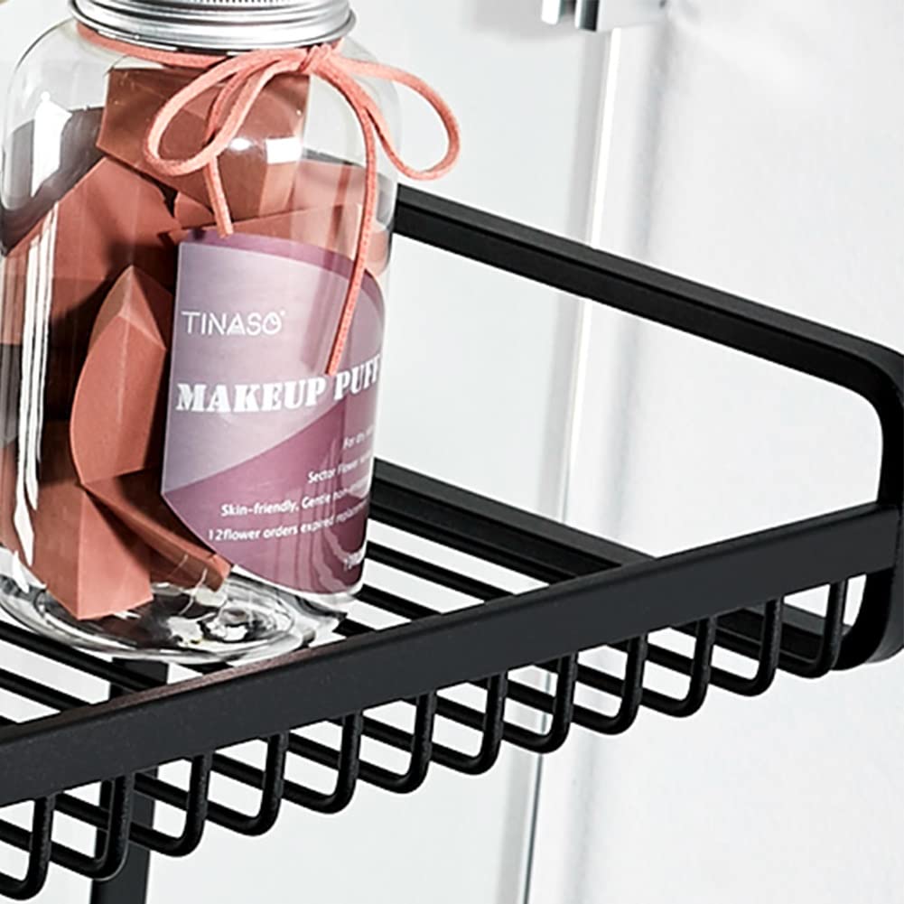 Over The Door Hanging Organizer - Heavy Duty Spice Rack Shelf with Hooks & Towel Bar for Bathroom, Kitchen, Pantry - Space Saving Storage Solution (Black, 2 Baskets, 30cm) - Perfect for Small Spaces, Apartments & Dorm Rooms