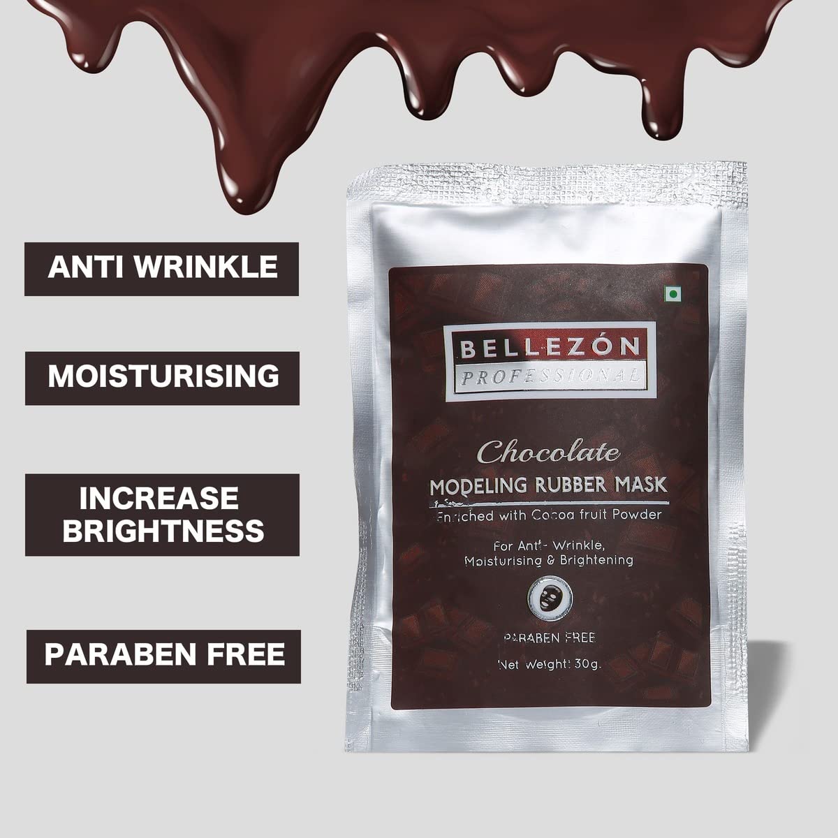 Bellezon Professional Chocolate Modeling Rubber Mask Pack of 2 | Anti-Wrinkle & Moisturizing Face Mask with Cocoa Fruit Powder | Paraben-Free, Brightens Skin for All Skin Types | Perfect for Spa Night & Self-Care Routine