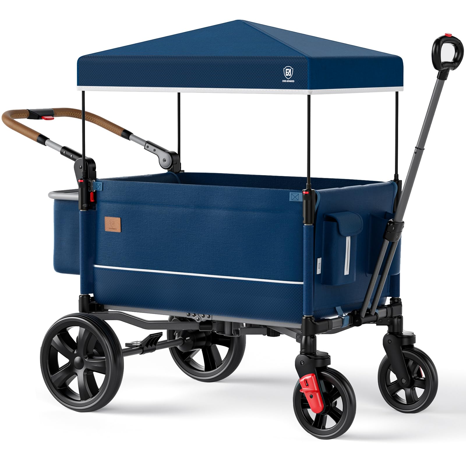 EVER ADVANCED Side-Zip Double Stroller for 2 Kids - Adjustable Handle, 5-Point Safety Harness, Removable UV Canopy & Shock-Absorbing Wheels - Blue | Perfect for Shopping Malls, Parks & Family Outings