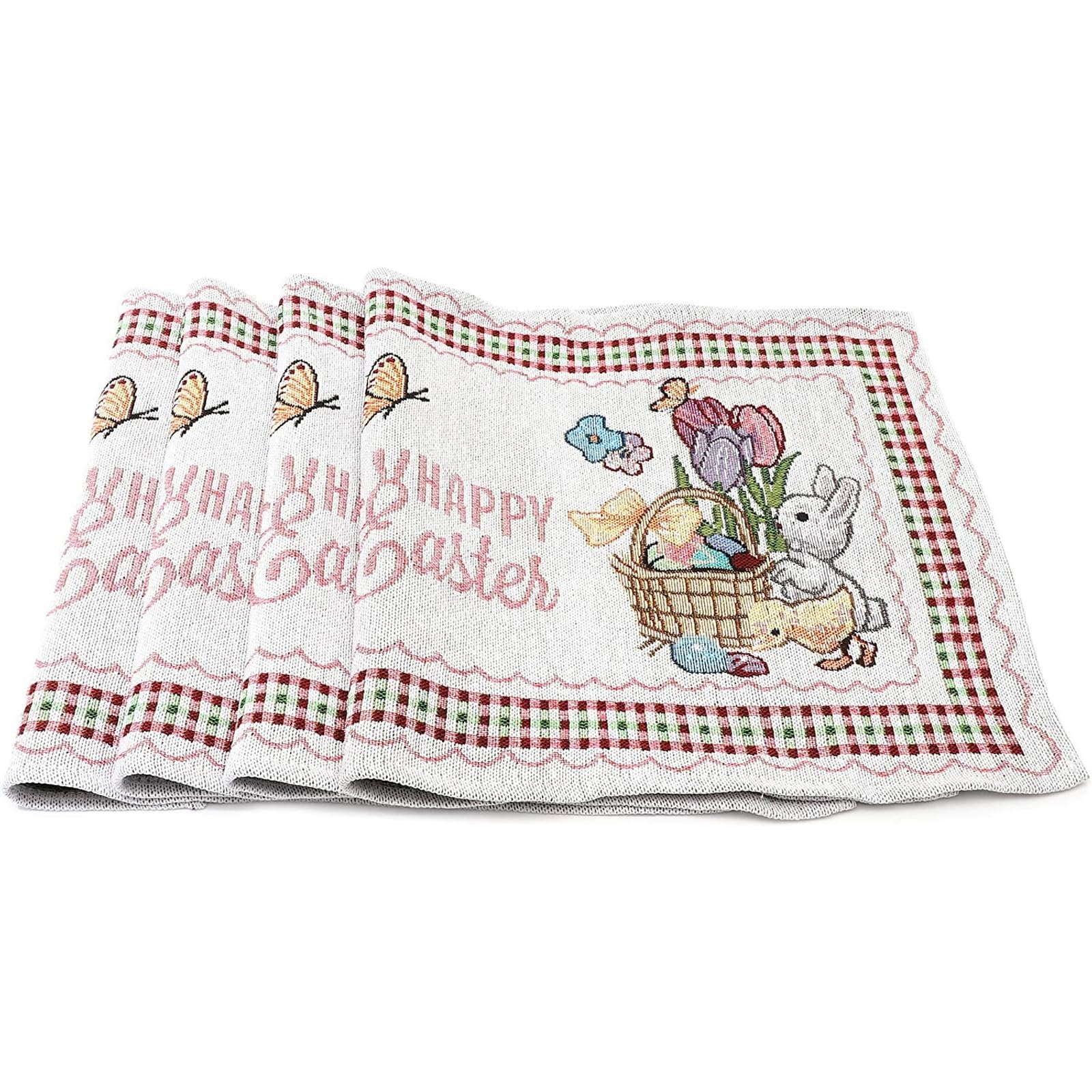 Juvale 4 Pack Easter Woven Placemats - 17 x 13 Inch Soft Polyester Cotton Table Mats - Decorative Easter Dining Table Decor for Holiday Parties & Spring Gatherings
