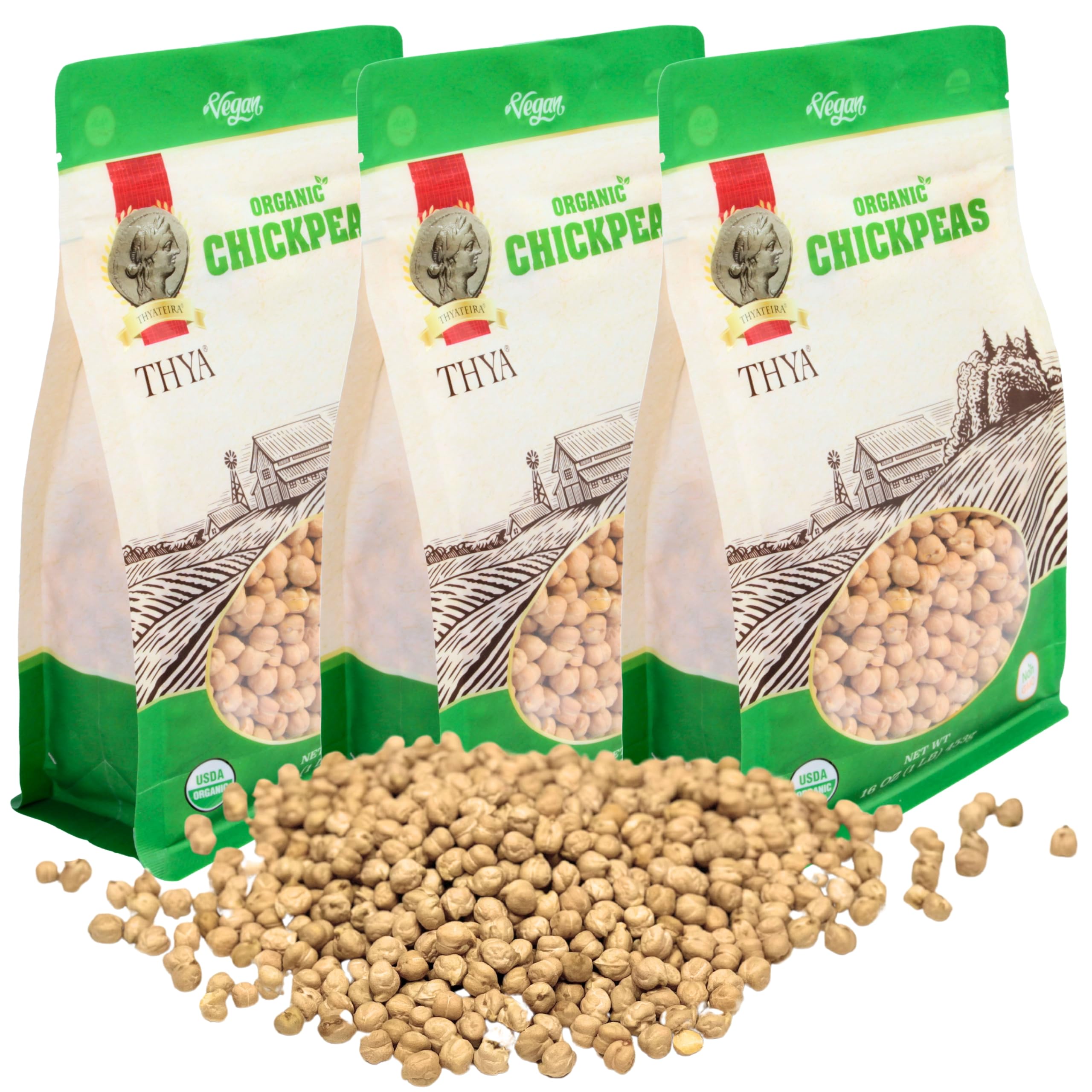 Organic Chickpeas | Non-GMO, Gluten-Free Garbanzo Beans, 3 LB (3 x 1 LB Packs) - Perfect for Hummus, Salads & Vegan Cooking