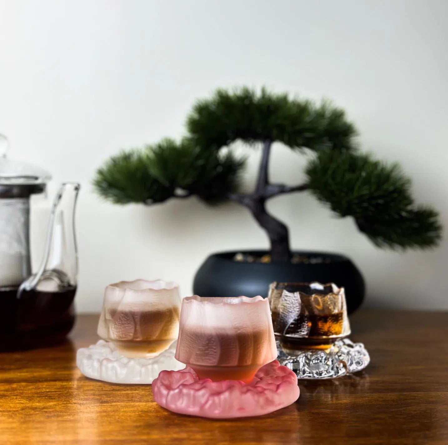 Japanese Frosted Hammer Design Glass Teacup with Saucer - Elegant Tea Set for Matcha, Green Tea & Herbal Tea - Perfect for Home, Office & Japanese Tea Ceremony