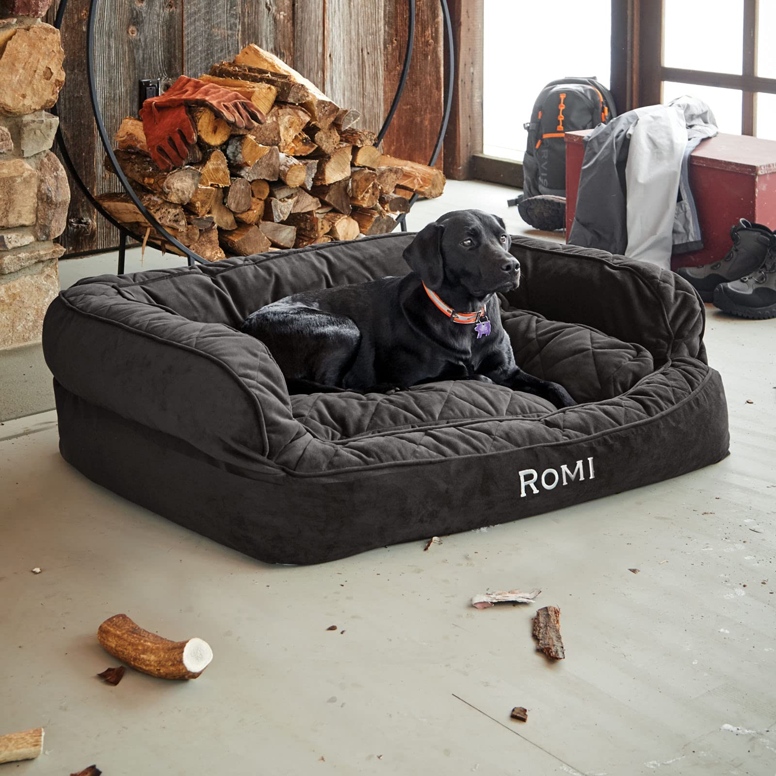 **Orvis ComfortFill-Eco Couch Dog Bed for Medium Dogs - Slate Gray, Orthopedic Support & Washable Cover - Perfect for Living Room, Bedroom & Pet-Friendly Spaces**