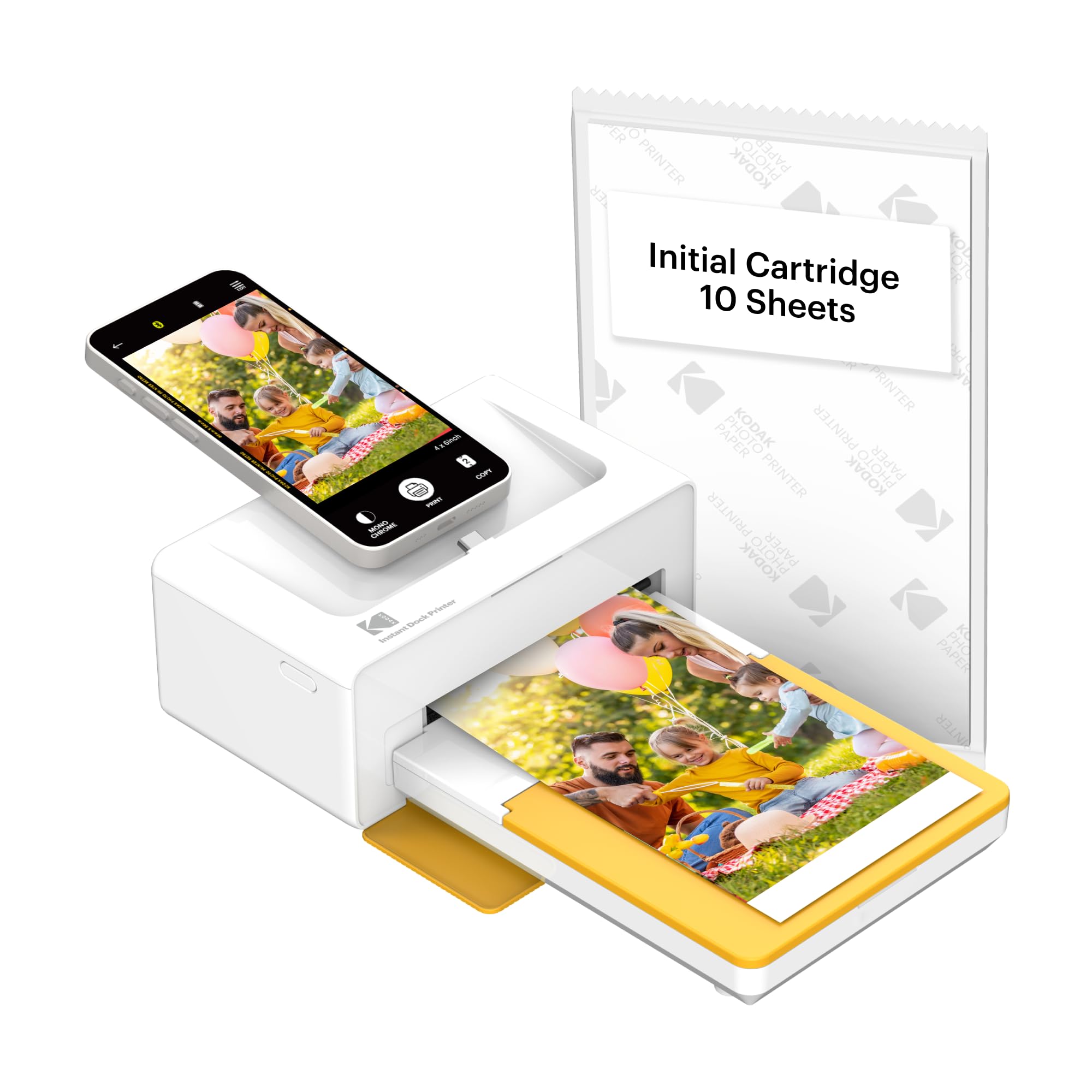 KODAK Dock Plus 4PASS Instant Photo Printer - Wireless Portable 4x6 Inch Photo Printer with 10 Sheets of Premium Photo Paper - Perfect for Travel, Parties, and Home Decor