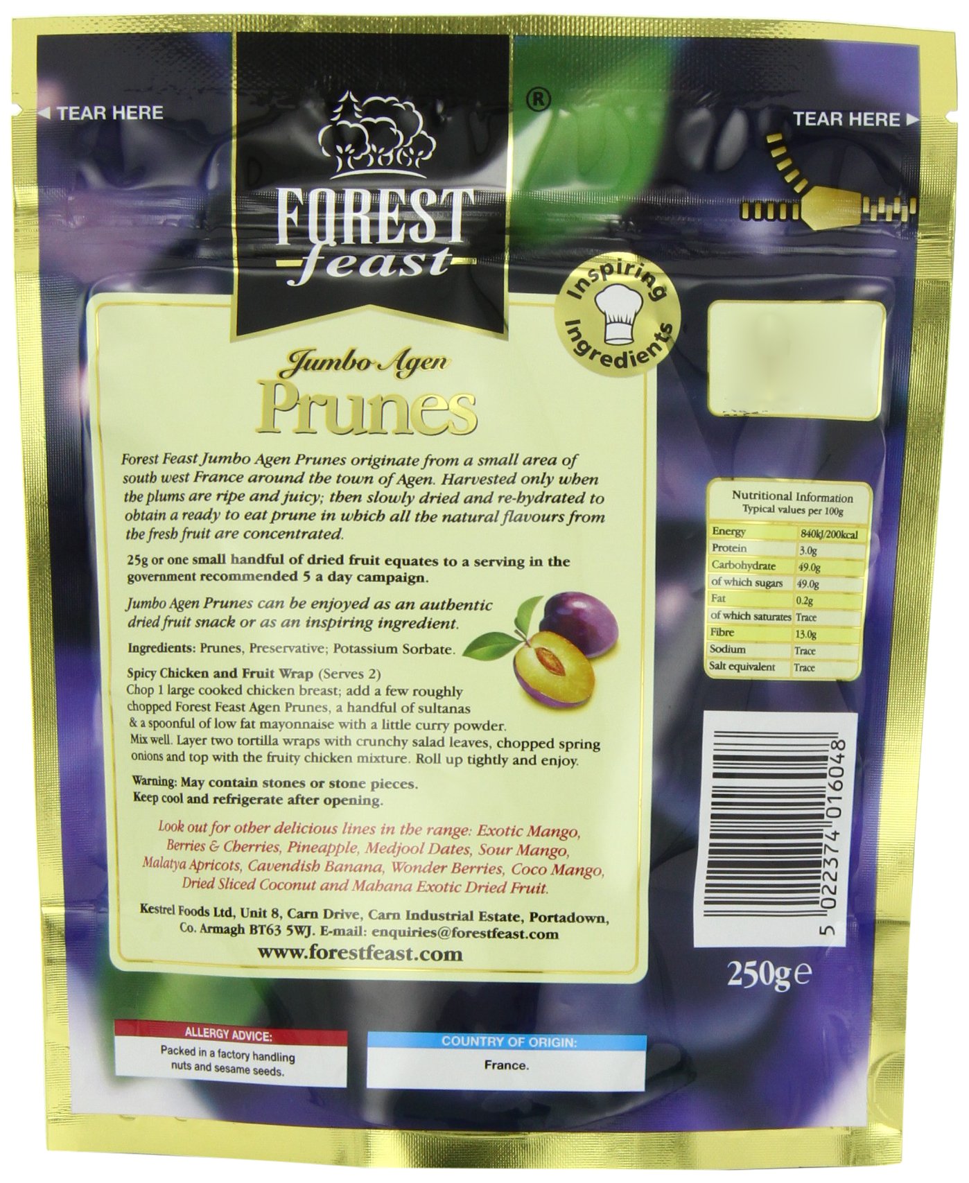 Premium Forest Feast Jumbo Agen Prunes 250g (Pack of 4) - Dried Plums for Baking, Snacking & Healthy Recipes - Natural Sweetener for Oatmeal, Yogurt & Trail Mix