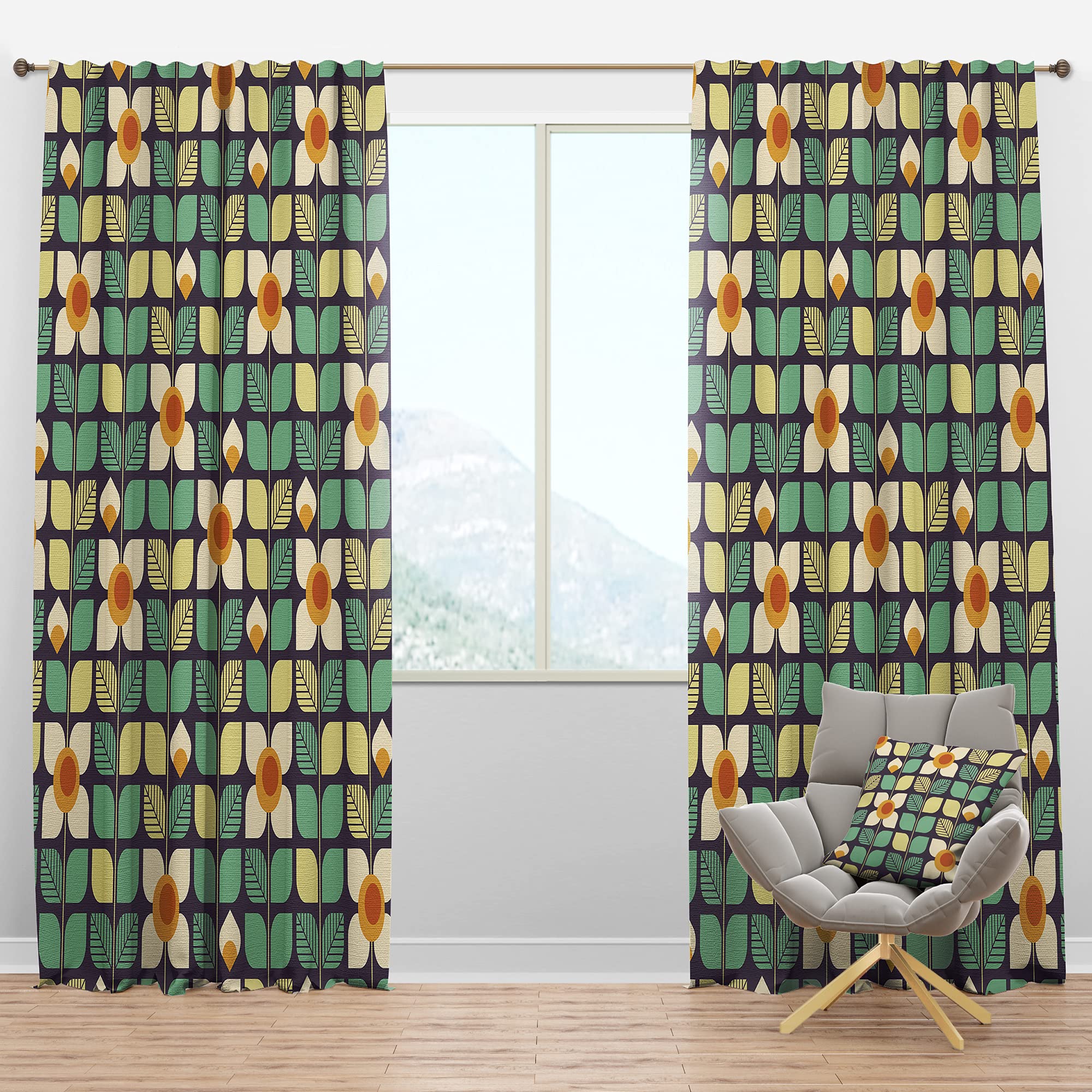 DesignQ Blackout Curtains - Botanical Retro Design III - Thermal Insulated Single Panel (52x90 inches) for Bedroom & Living Room - Perfect for Light Blocking, Privacy & Energy Efficiency