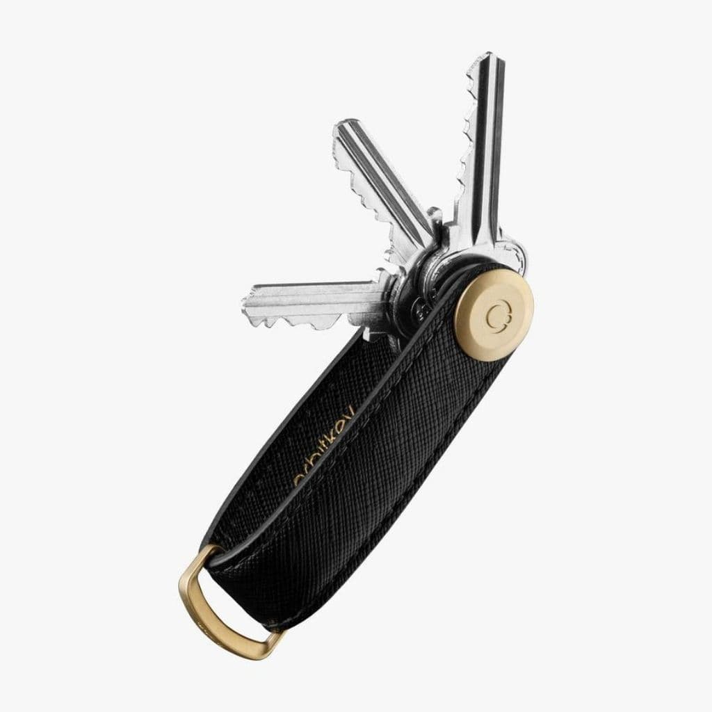 Orbitkey Saffiano Leather 2.0 Key Organizer - Premium Key Holder for Men & Women - Slim Minimalist Keychain with RFID Protection - Perfect for Home, Office, and Travel (Liquorice Black)