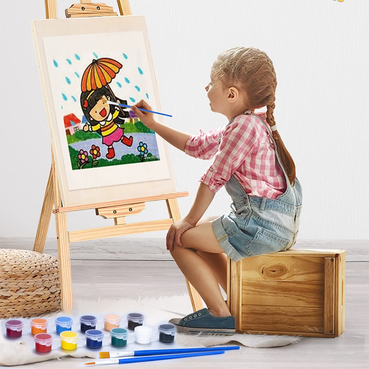 Washable Kids Acrylic Paint Set - 12 Vibrant Colors with Mixing Palette & Brushes | Non-Toxic Art Supplies for Classroom, Home DIY Crafts & Birthday Party Activities