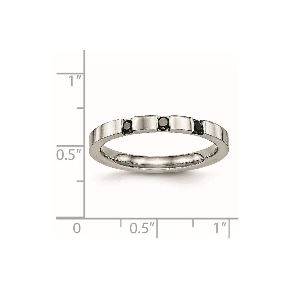 Stainless Steel 3 Stone Black Cubic Zirconia 2.5mm Wedding Band Ring for Women - Size 8 | Elegant Bridal Engagement Jewelry, Perfect Gift for Her | Ideal for Proposals, Anniversaries & Special Occasions