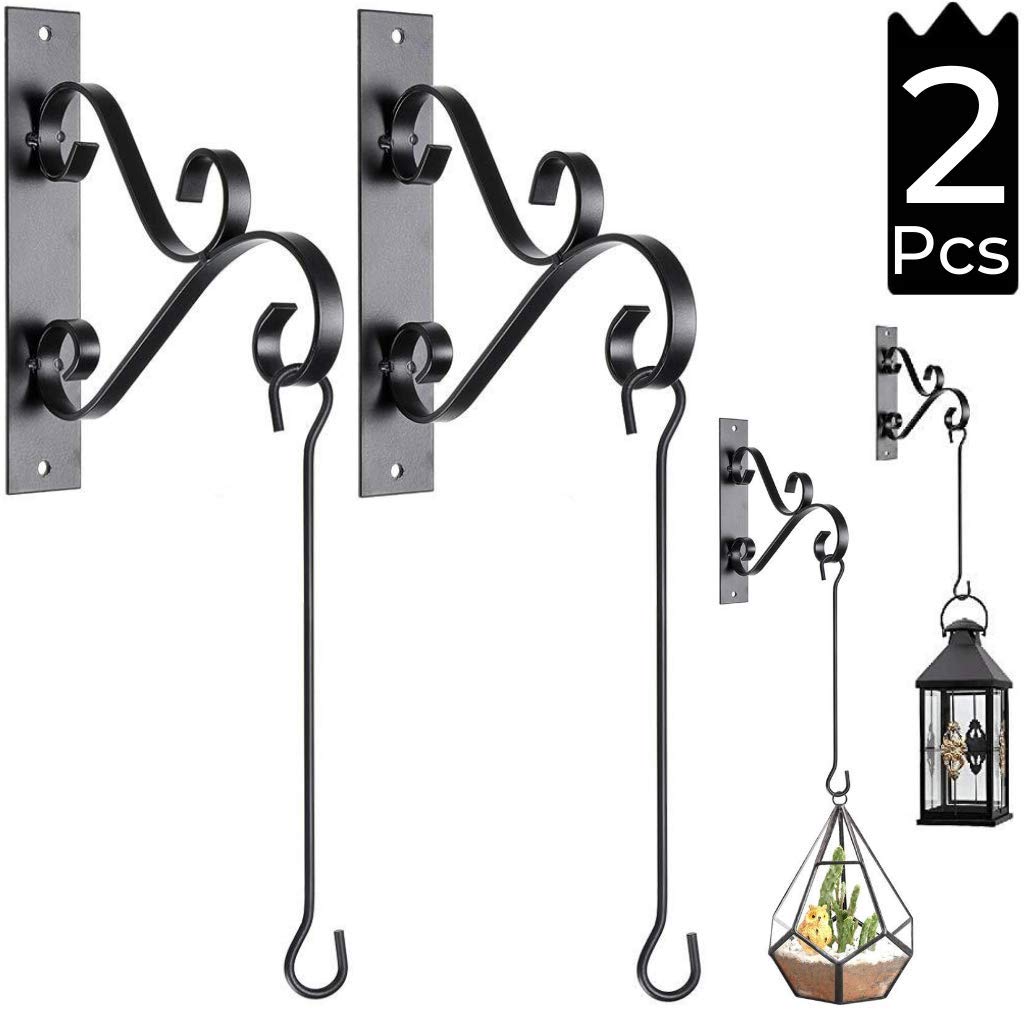 2-Pack Heavy Duty Curved Iron Hooks for Hanging Plants - Rust-Resistant Outdoor Wall Brackets for Flower Baskets, Bird Feeders & Wind Chimes - Perfect for Patio, Garden & Balcony Decor