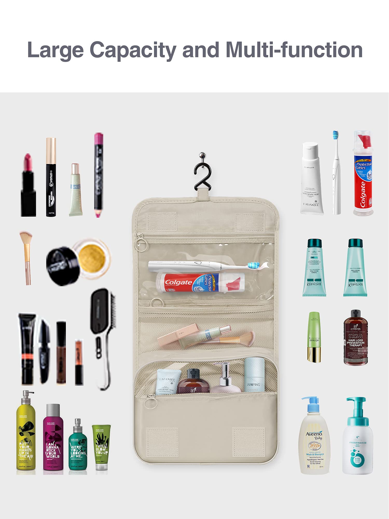 Luxtude Waterproof Hanging Toiletry Bag for Women - Travel Cosmetic Organizer with Hook for Bathroom, Shower & Essentials - Perfect for Vacation, Camping & Business Trips