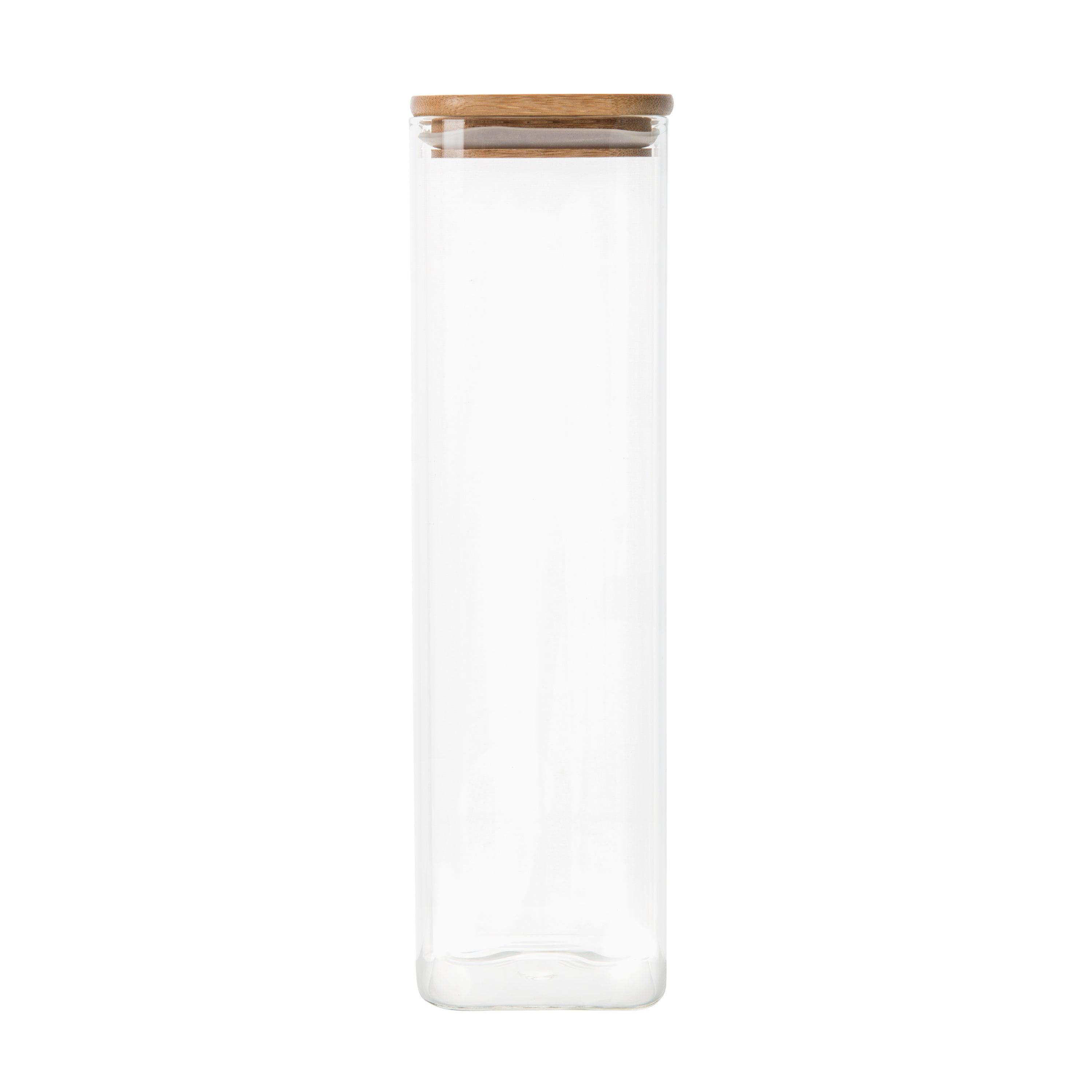 Square Bamboo Glass Pantry Storage Containers - Airtight Food Storage Jars for Kitchen Organization, Spice Jars, Dry Goods & Baking Supplies - Perfect for Pantry, Home & Office Use