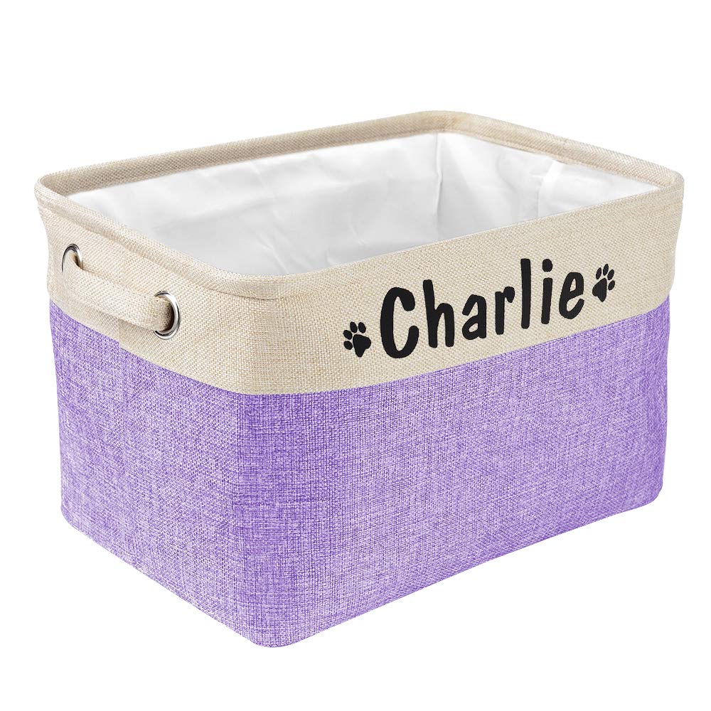 Personalized Collapsible Dog Toy Storage Basket with Pet's Name - Rectangular Organizer for Dog Toys, Coats, Clothing & Accessories | Space-Saving Pet Gear for Home, Travel & Grooming Stations (Purple)