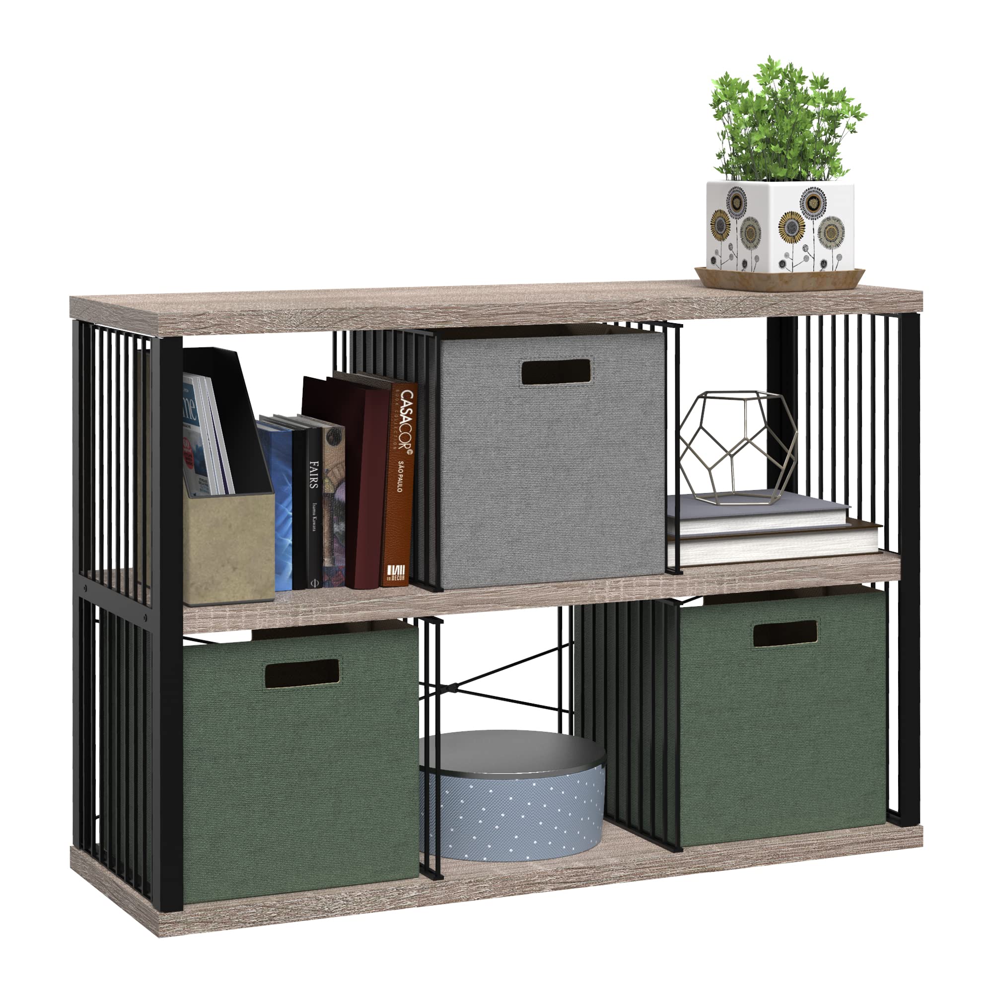 ClosetMaid 6-Cube Storage Organizer - Black/Weathered Gray Wooden Bookshelf with Metal Frame for Bedroom, Living Room & Office - Easy Assembly Storage Shelf for Books, Toys & Home Decor
