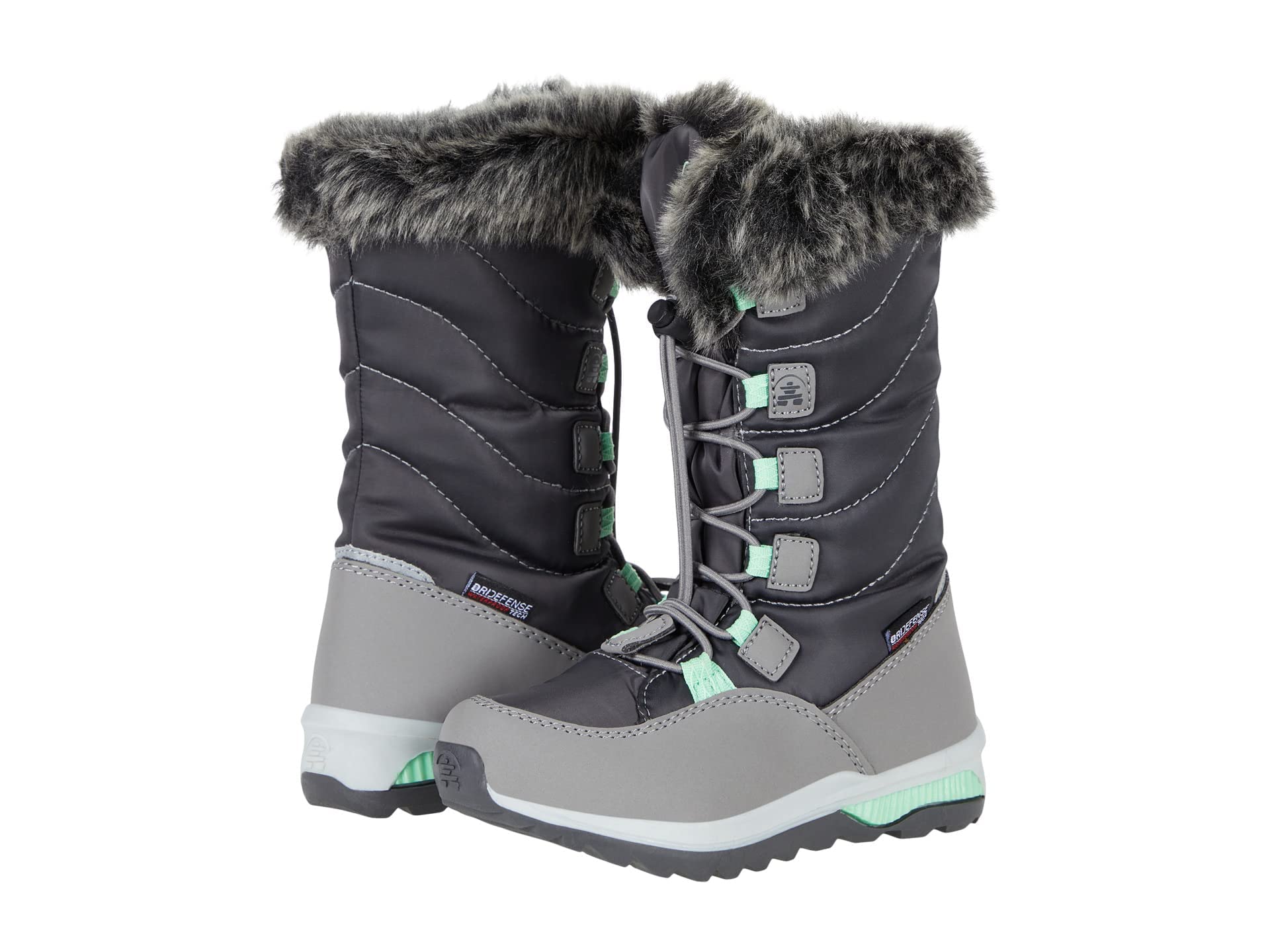 Kamik Girls' Prairie Waterproof Winter Boots - Charcoal/Green - Size 13 Little Kid (M) - Warm Snow Boots for School, Outdoor Play & Winter Activities
