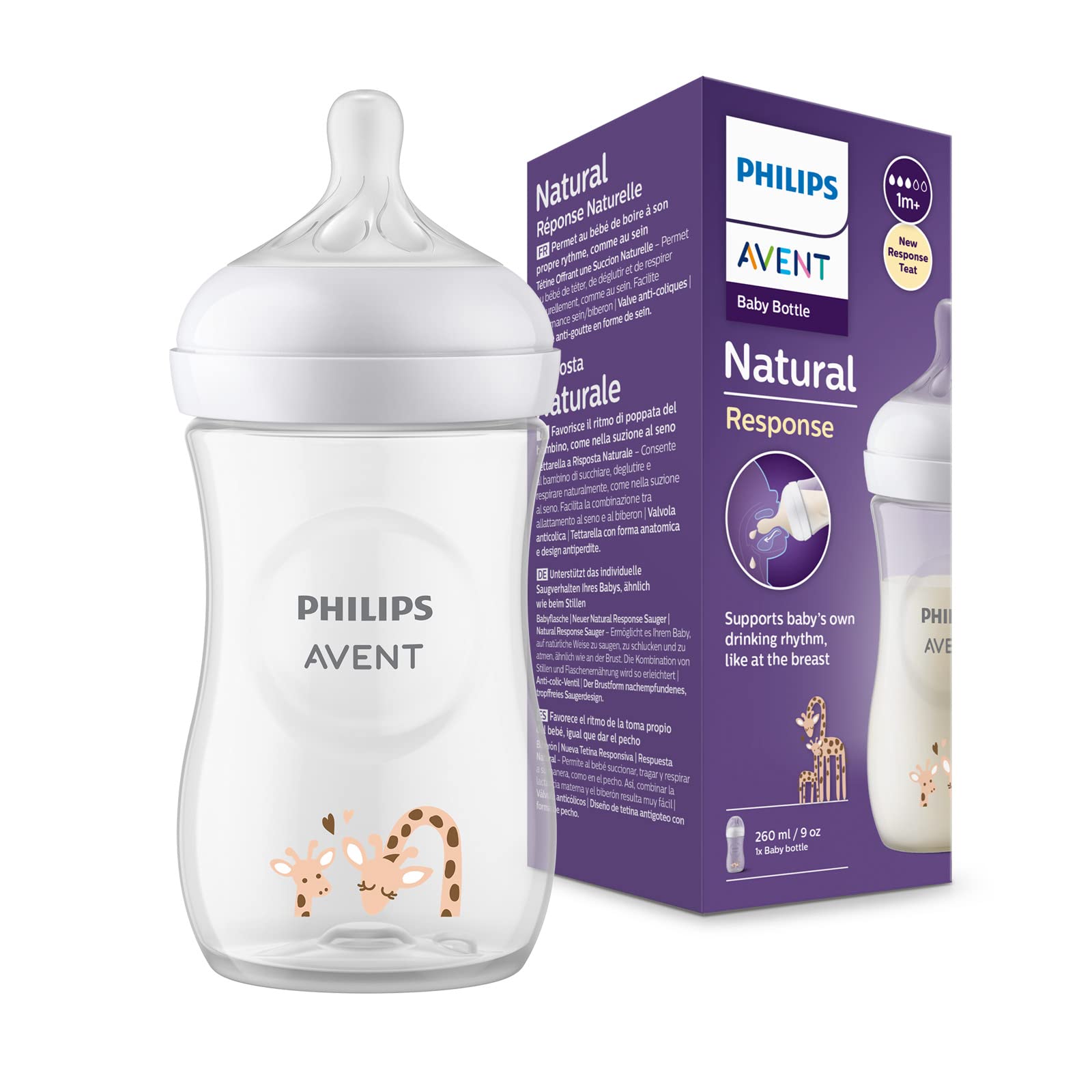 Natural Response Baby Bottle 9oz (270ml) - BPA-Free, Anti-Colic, Easy Latch - Perfect for Breastfeeding Transition & On-the-Go Feeding (Blue)